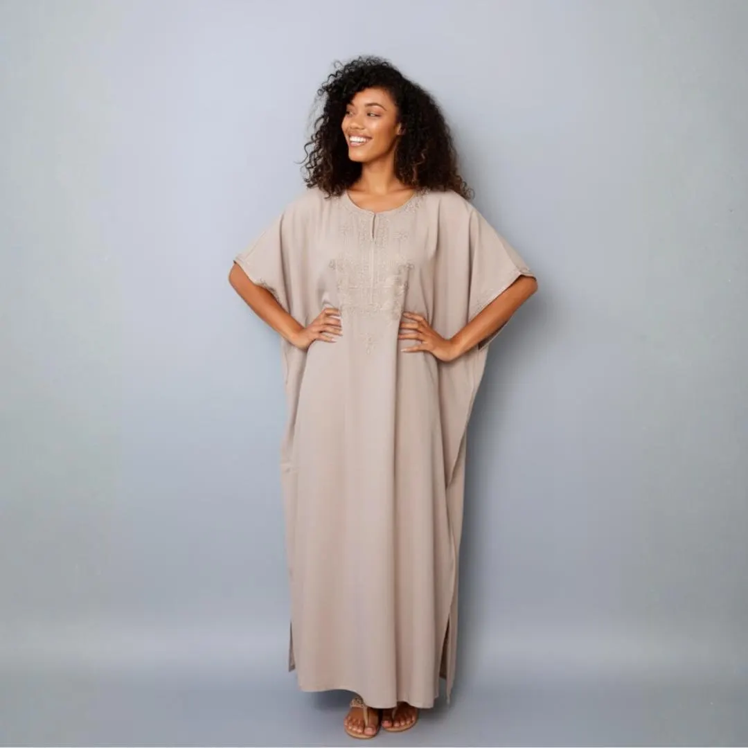 Beige Moroccan Cotton Gandoura: Handmade Embroidered Maxi Dress - image 4
