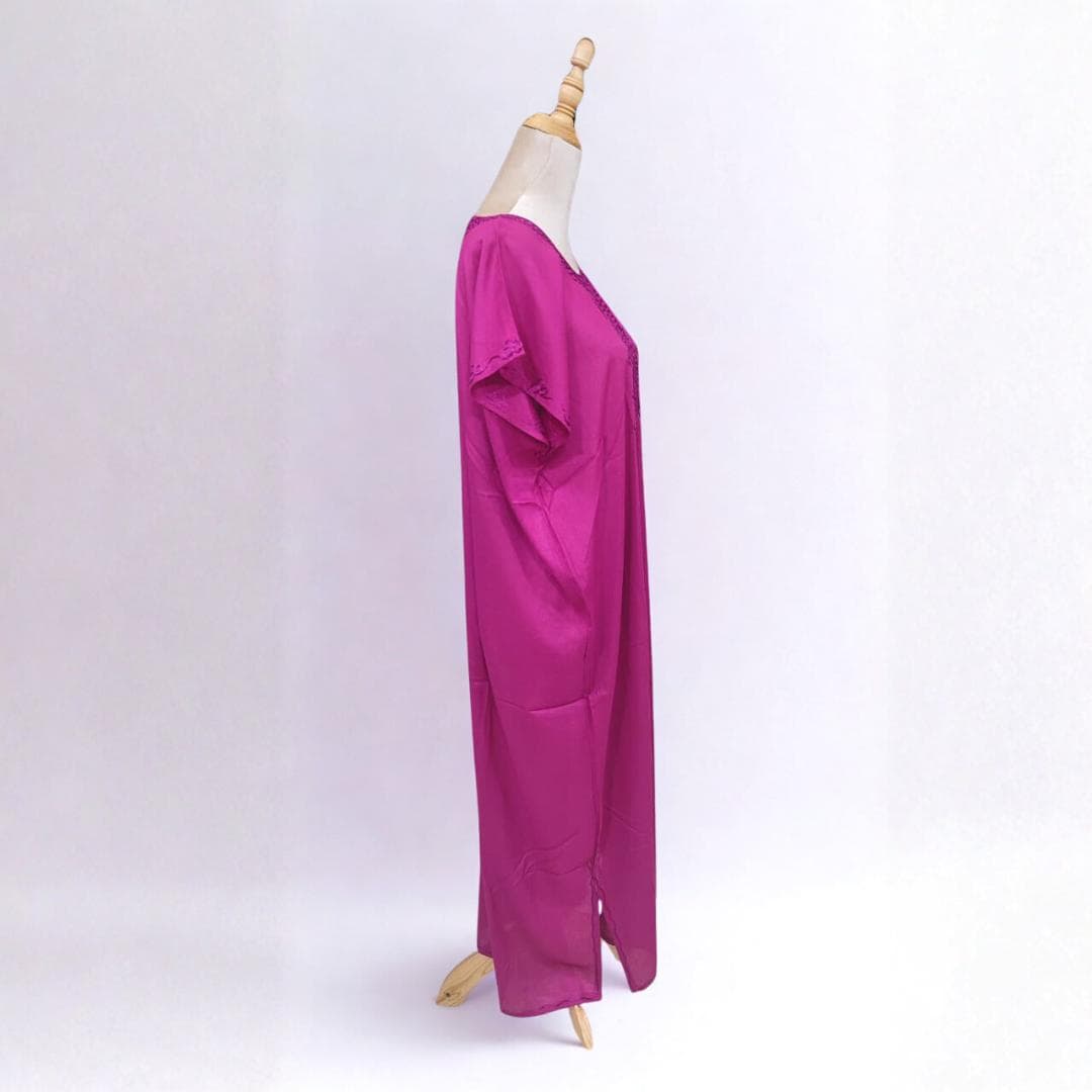 Pink Moroccan Cotton Kaftan Dress - Embroidered Maxi, One Size - image 5