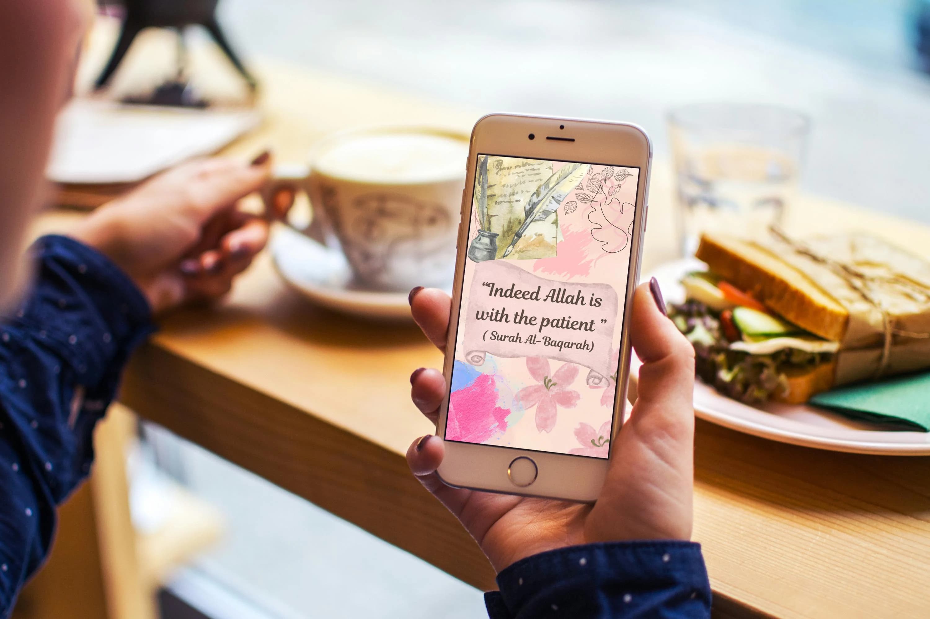 Quran Sabr Phone Wallpaper, Allah Is With The Patient Lockscreen, Pastel Watercolor Aesthetic Mobile Background, Muslim Digital Download - image 5