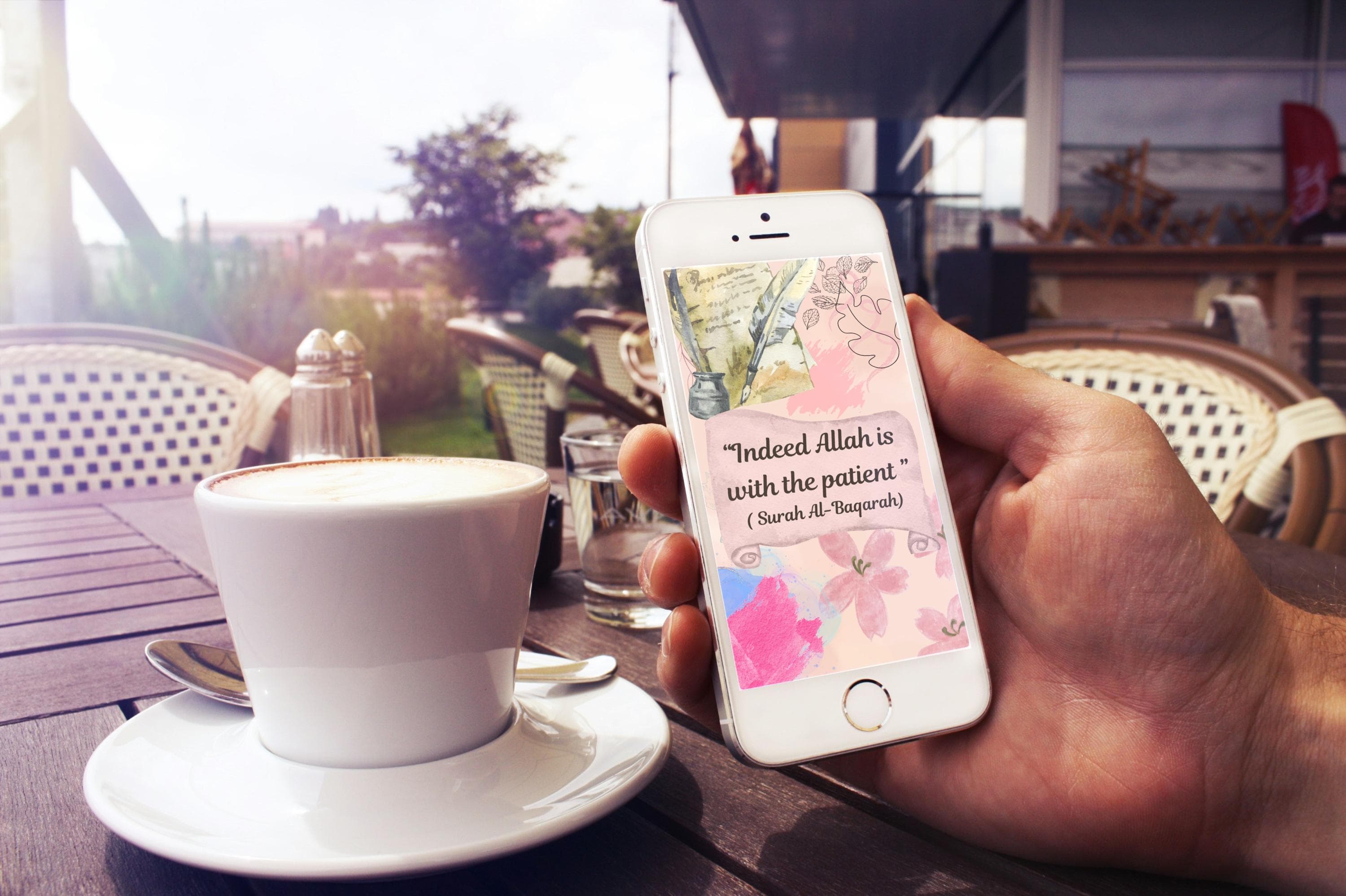 Quran Sabr Phone Wallpaper, Allah Is With The Patient Lockscreen, Pastel Watercolor Aesthetic Mobile Background, Muslim Digital Download - image 4