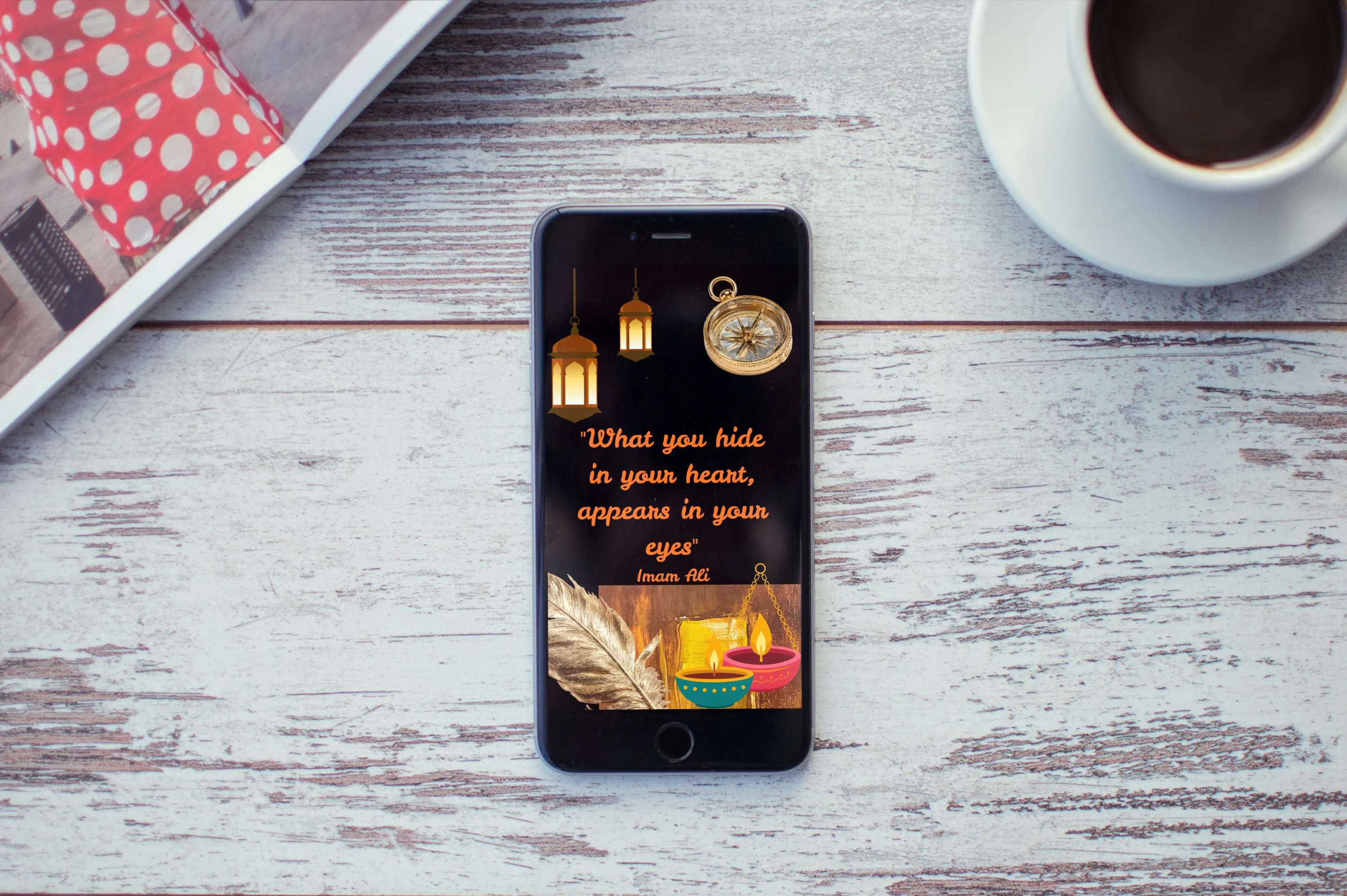 Inner Character Imam Ali Quote Phone Wallpaper, Heart Eyes Faith Lock Screen, Dark Lantern Background, Digital Download iOS