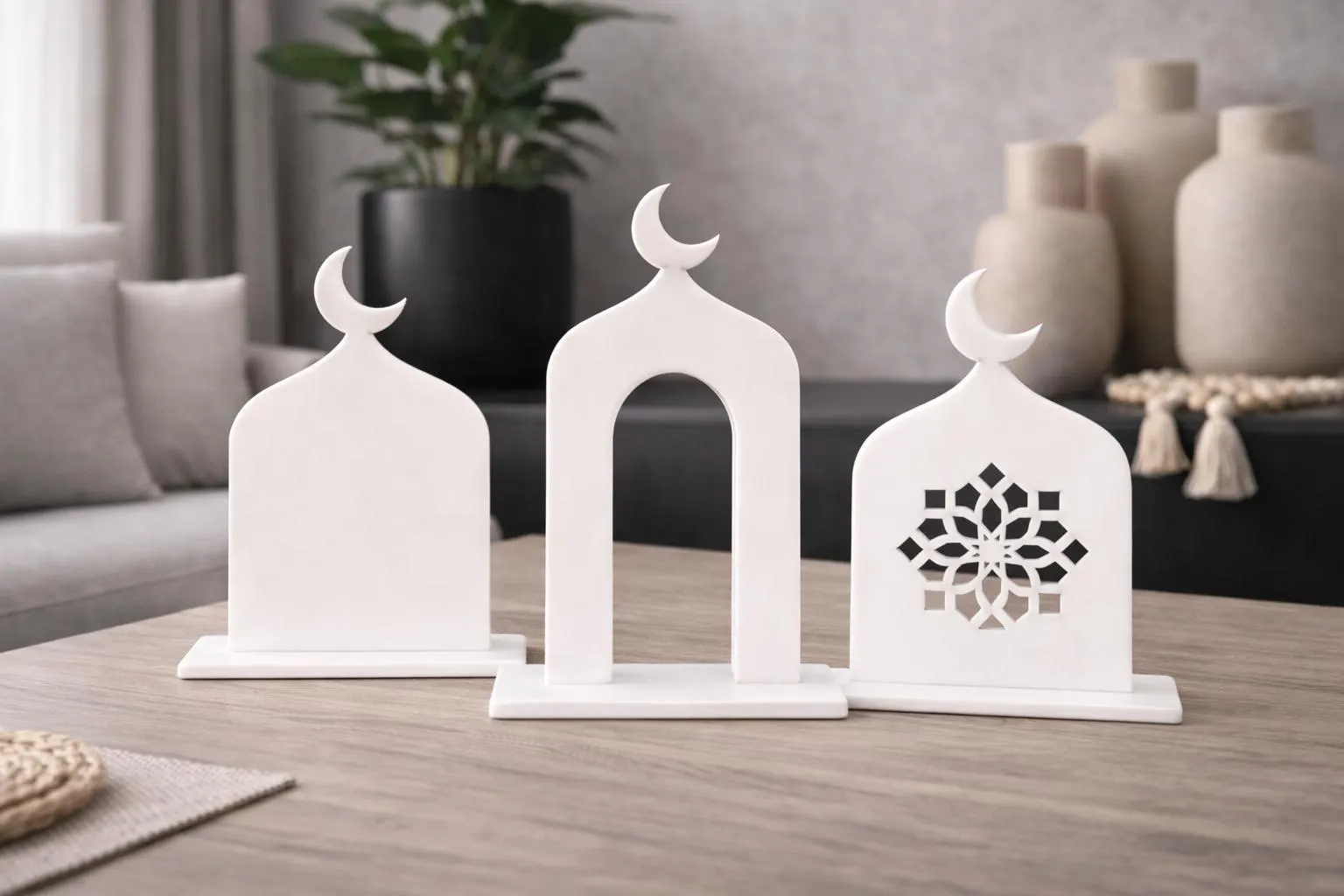Elegant Islamic Decor Set, Crescent Moon Ornaments, Perfect Ramadan Eid Gift, Modern Home Styling