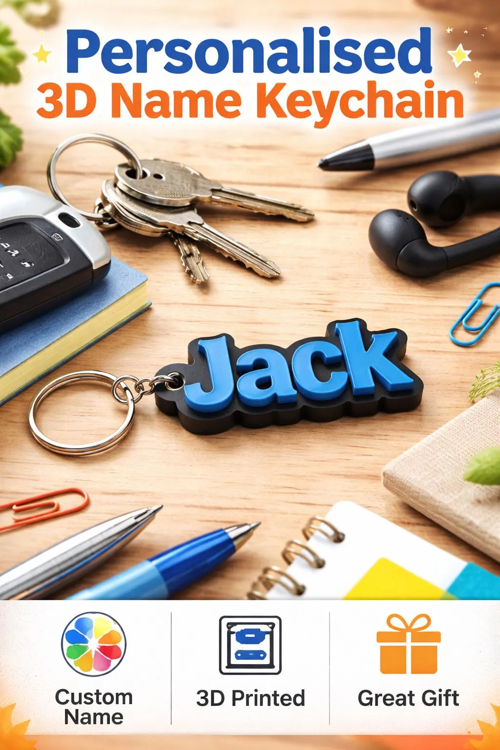 Personalised 3D Printed Name Keychain – Custom Name Keyring, Gift for Kids & Adults - image 4