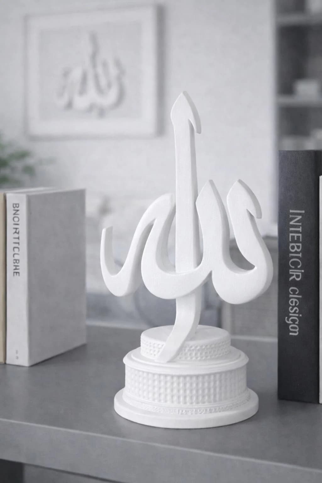 Islamic Allah Calligraphy Decor – Wood Style PLA Ornament – Modern Muslim Home Decoration