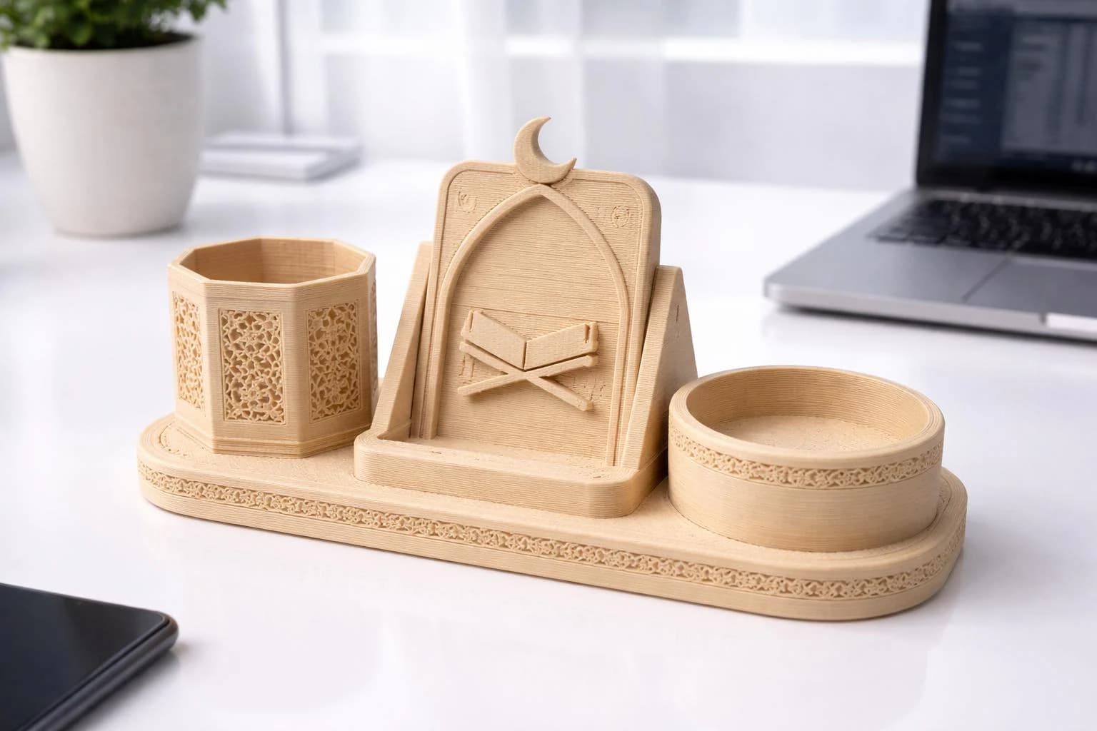 Islamic Desk Organizer, Muslim Office Desk Organizer, Quran Phone Stand, Eid Gift, Ramadan Decor, Islamic Office Decor, Business Card Holder