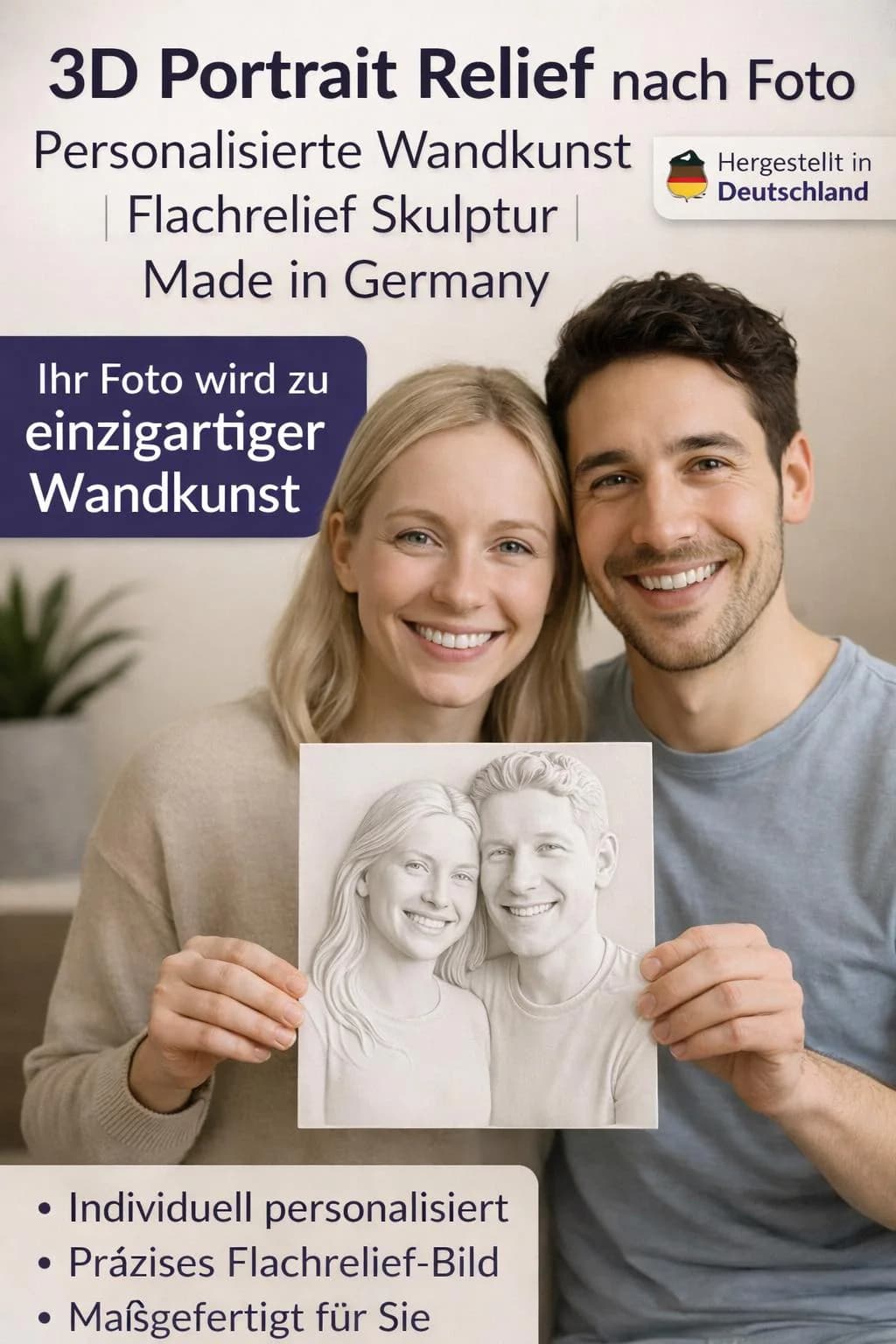 Ihr Foto als 3D Relief – Personalisierte Wandkunst & besonderes Geschenk