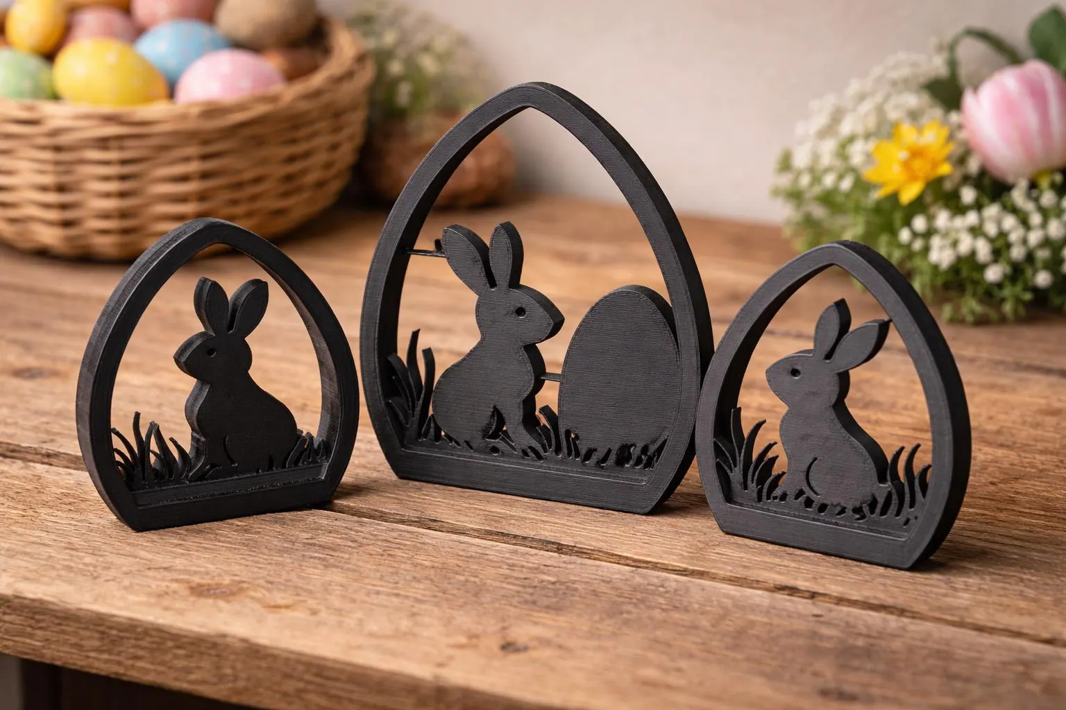 Set of 3 Easter Bunny 3D Print Decor – Modern Egg Silhouette Rabbit – Matte PLA Spring Shelf Decoration – Minimalist Easter Home Decor - image 4