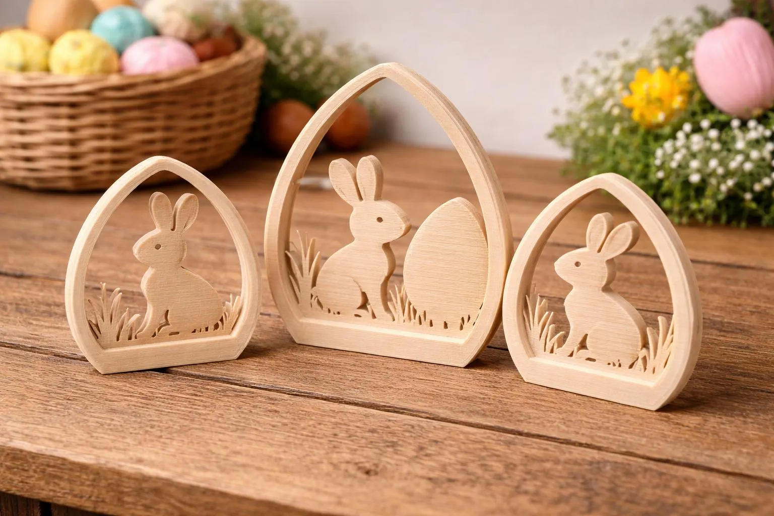 Set of 3 Easter Bunny 3D Print Decor – Modern Egg Silhouette Rabbit – Matte PLA Spring Shelf Decoration – Minimalist Easter Home Decor - image 3