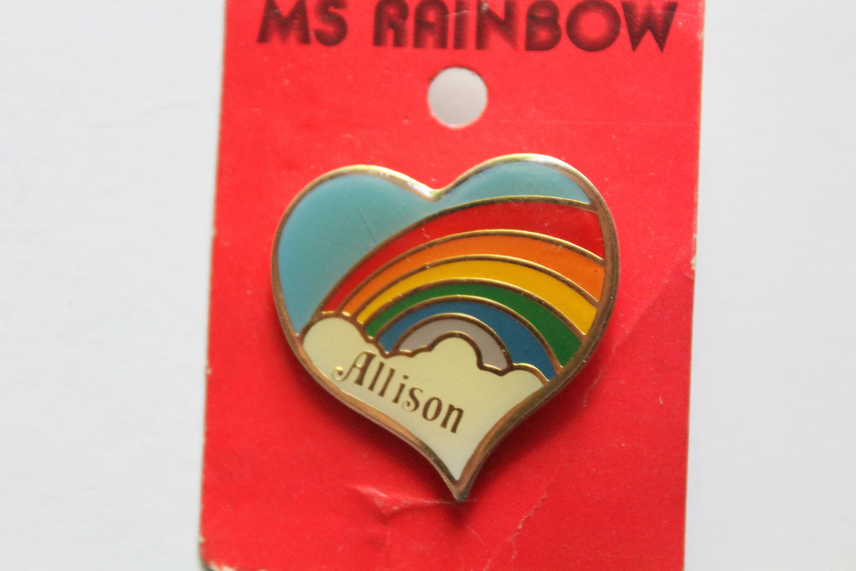 Vintage Heart Shaped Rainbow Allison Name Enamel Brooch Lapel Pin 1980s - image 5