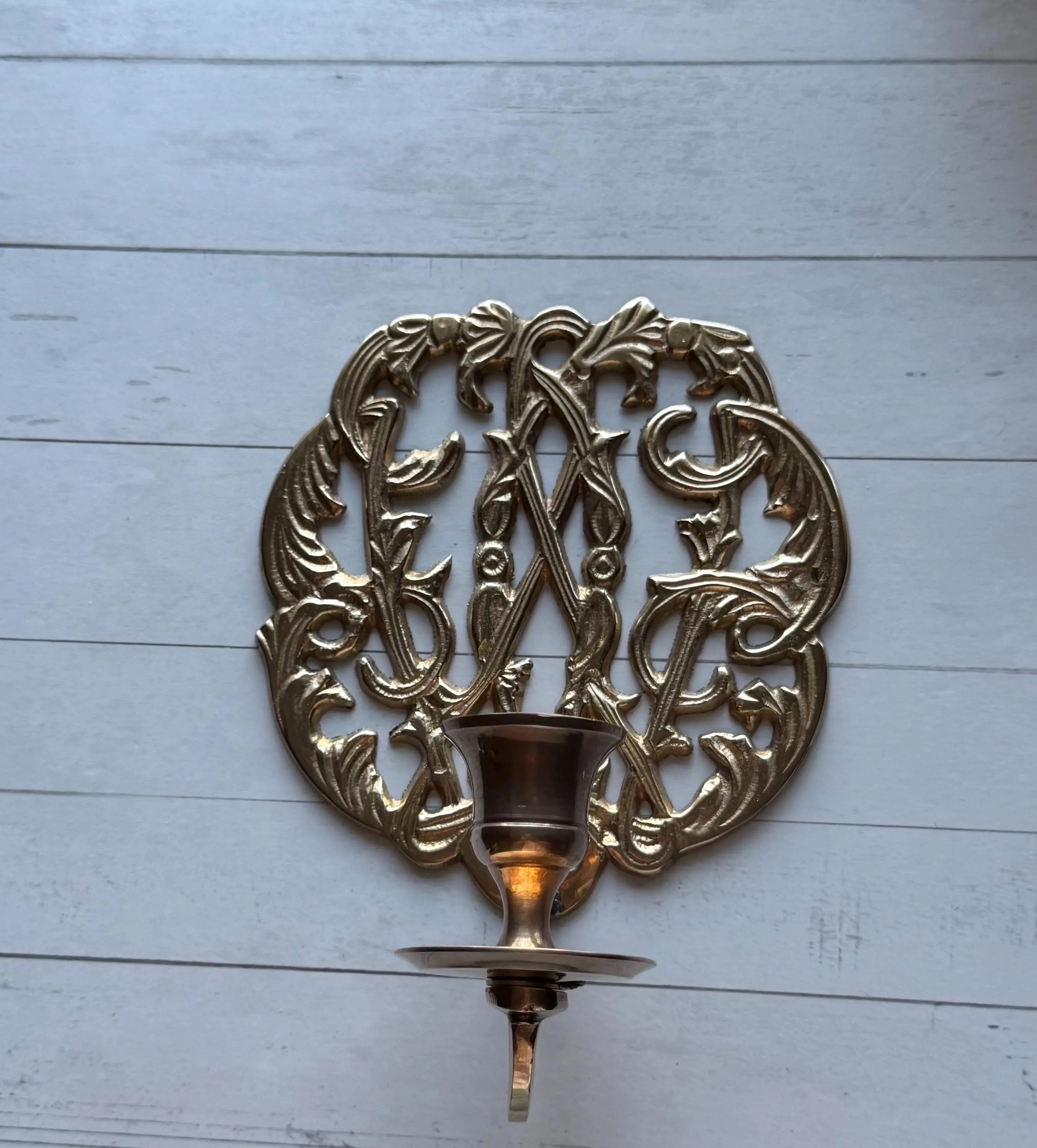 Vintage Chinoiserie Ornate Candlestick Holder Wall Sconce 1970s