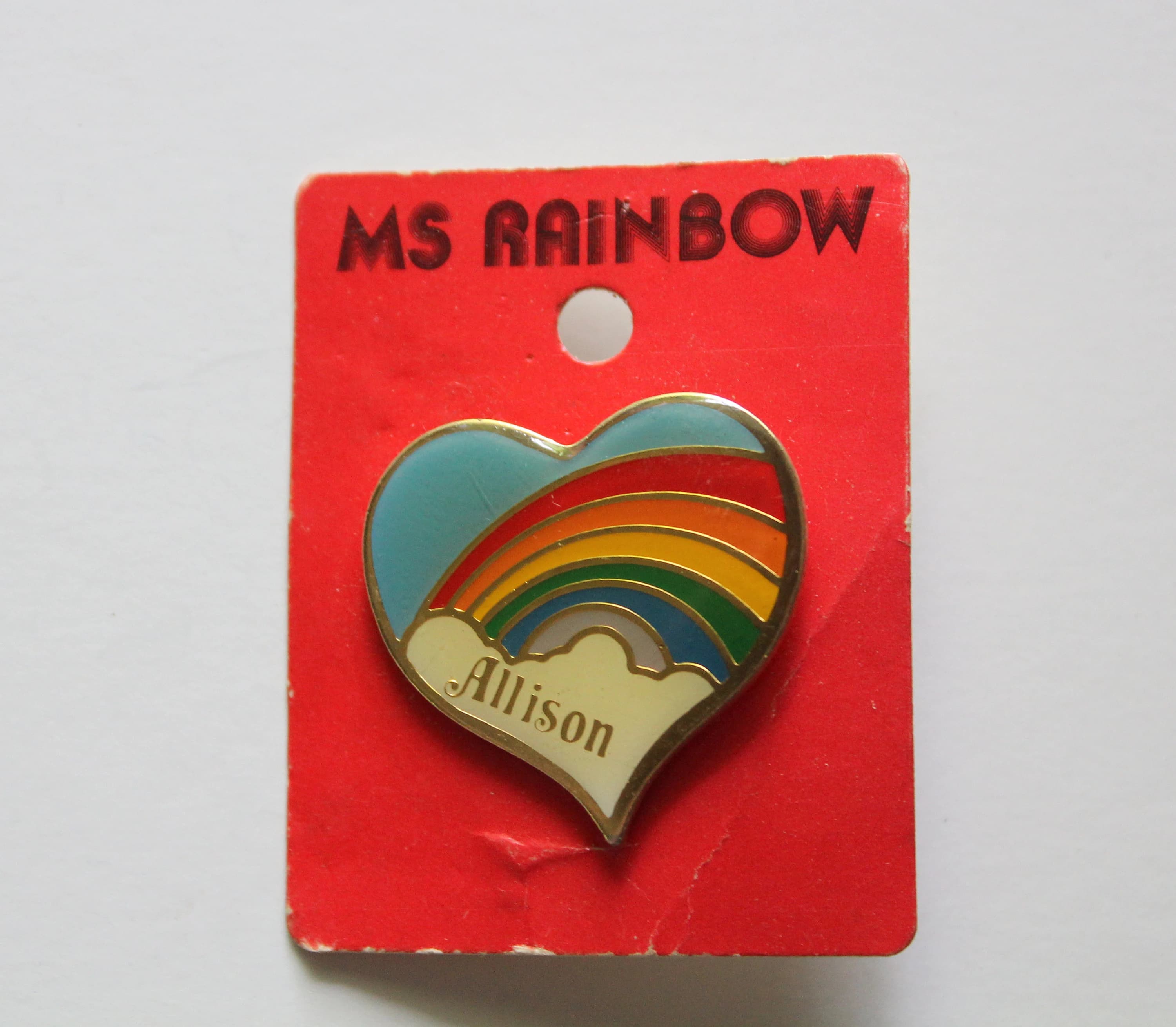 Vintage Heart Shaped Rainbow Allison Name Enamel Brooch Lapel Pin 1980s - image 4