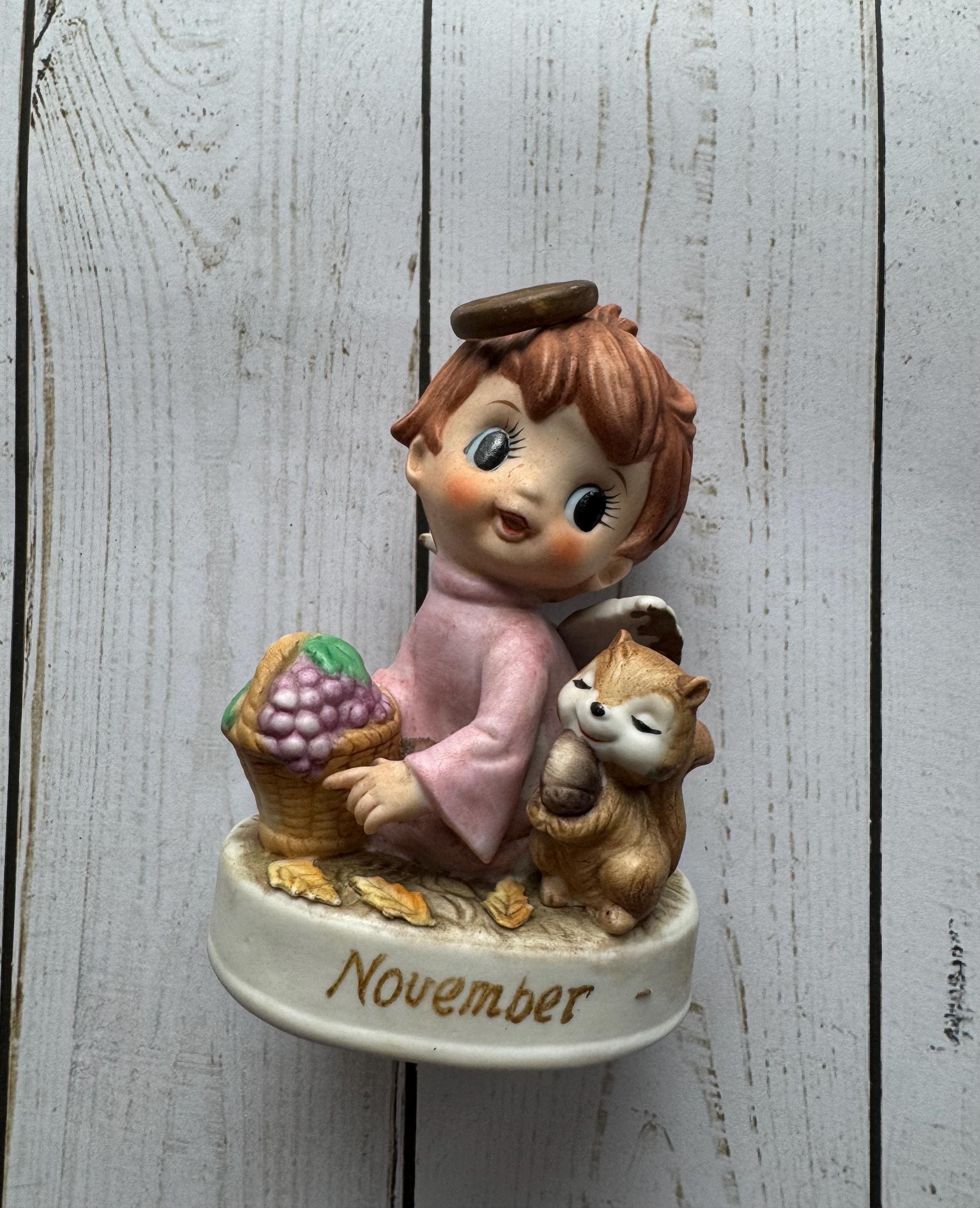 Vintage Porcelain November Angel Statue 1960s