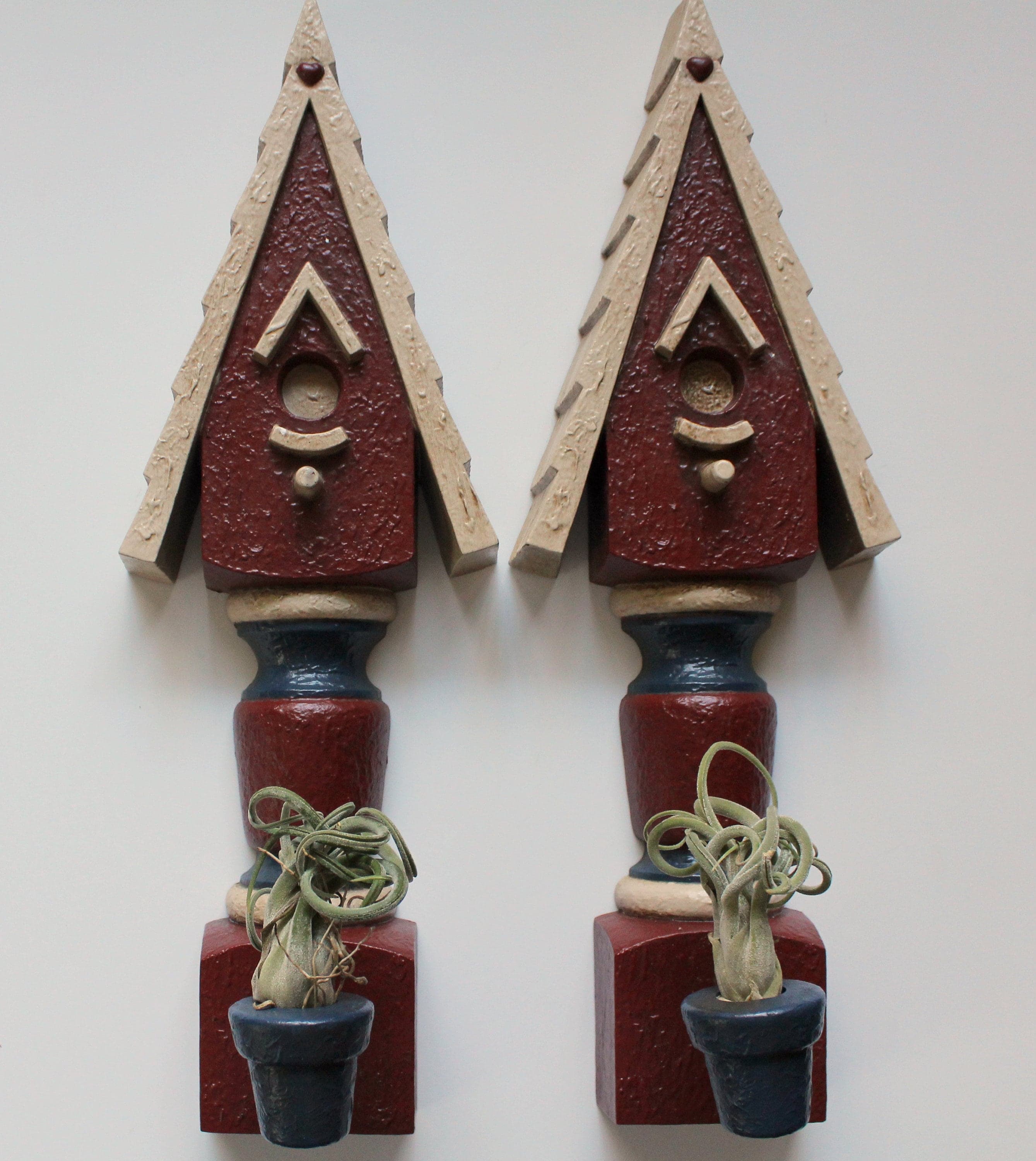 Vintage Gia INC Decorative Americana Birdhouse Candlestick Taper Wall Sconces 1990s