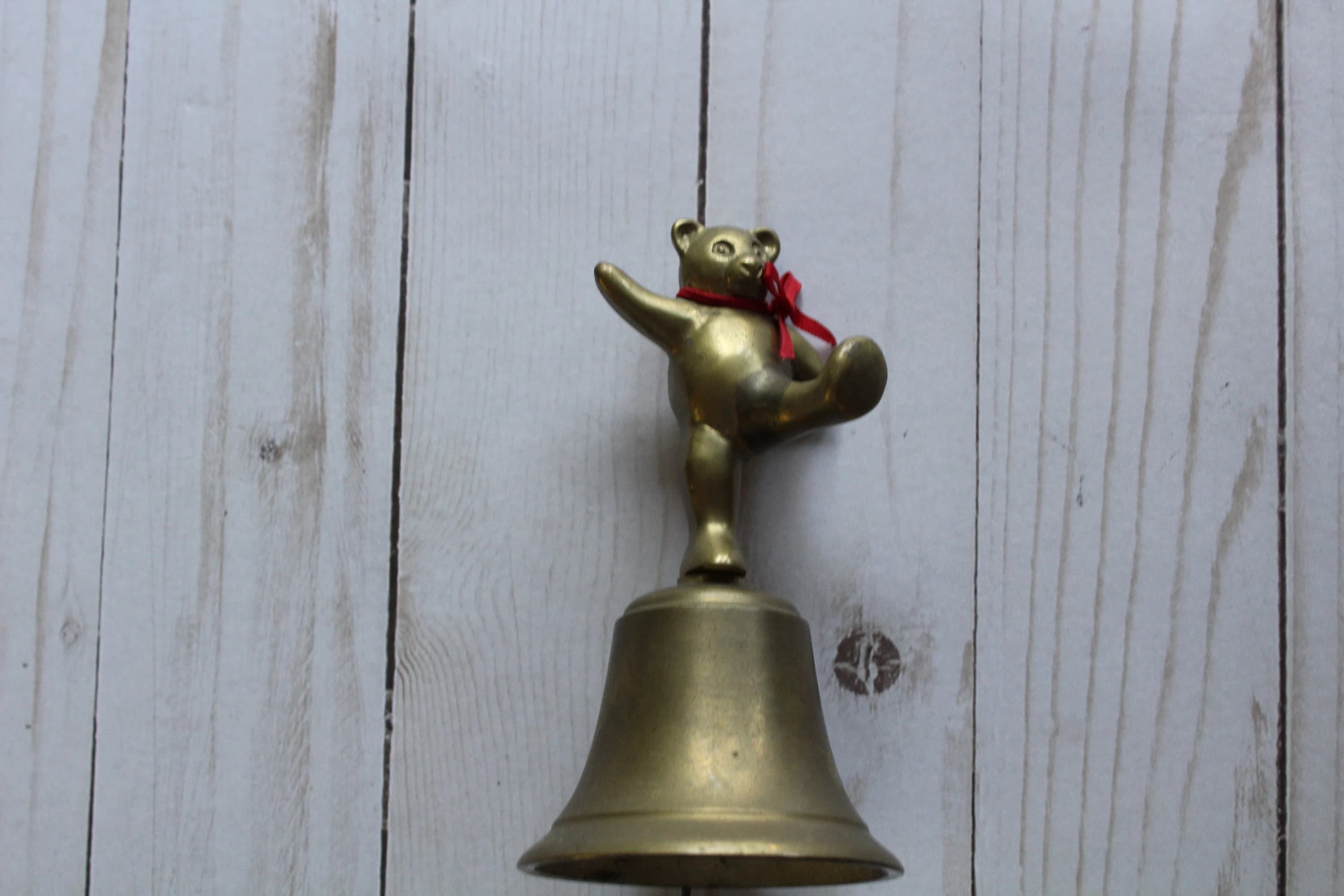 Vintage Brass Teddy Bear Bell 1980s - image 3