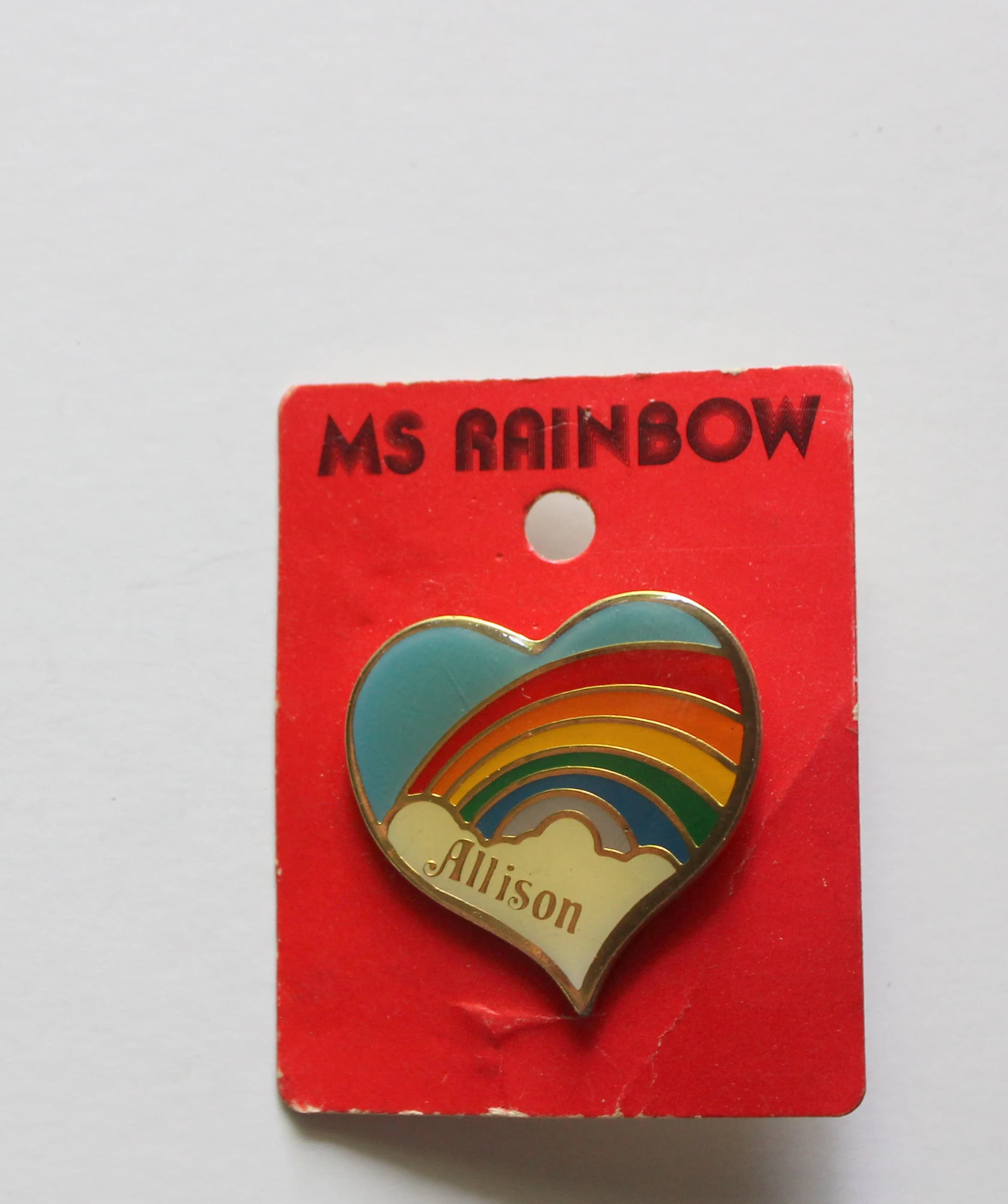 Vintage Heart Shaped Rainbow Allison Name Enamel Brooch Lapel Pin 1980s - image 3