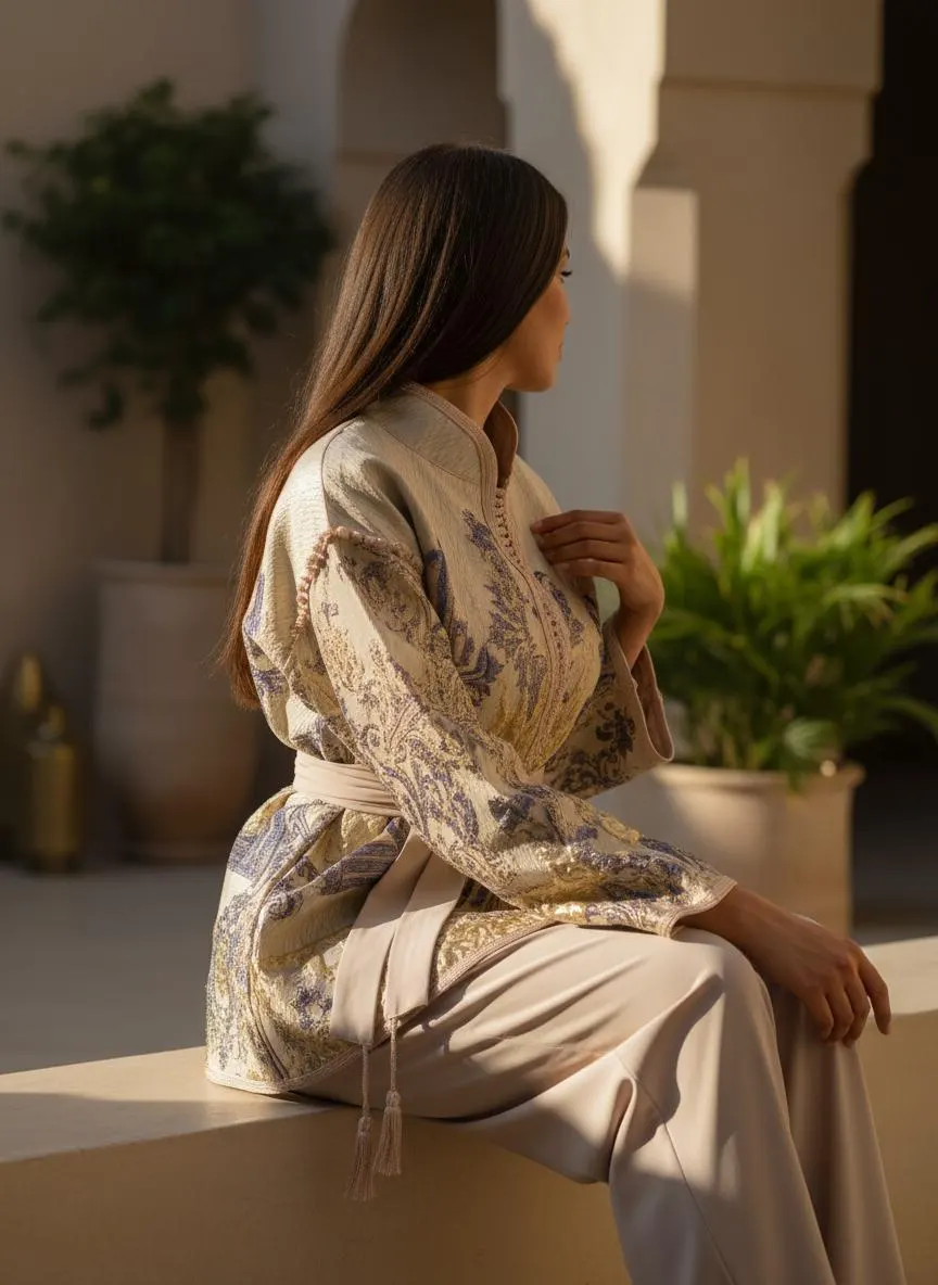 Moroccan Brocade Tunic for Women, Lined Traditional Caftan Top with Embroidery - image 2
