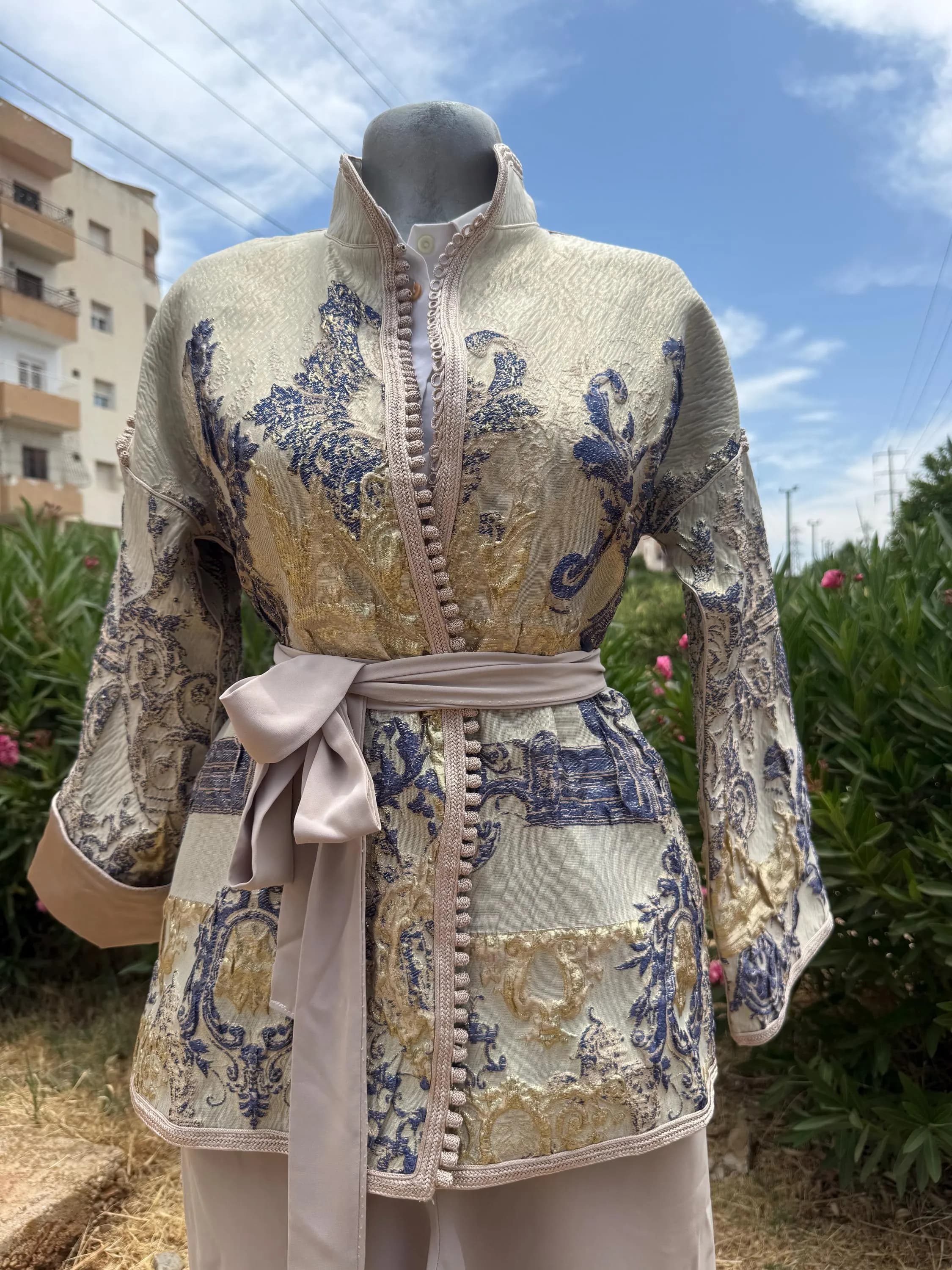 Moroccan Brocade Tunic for Women, Lined Traditional Caftan Top with Embroidery
