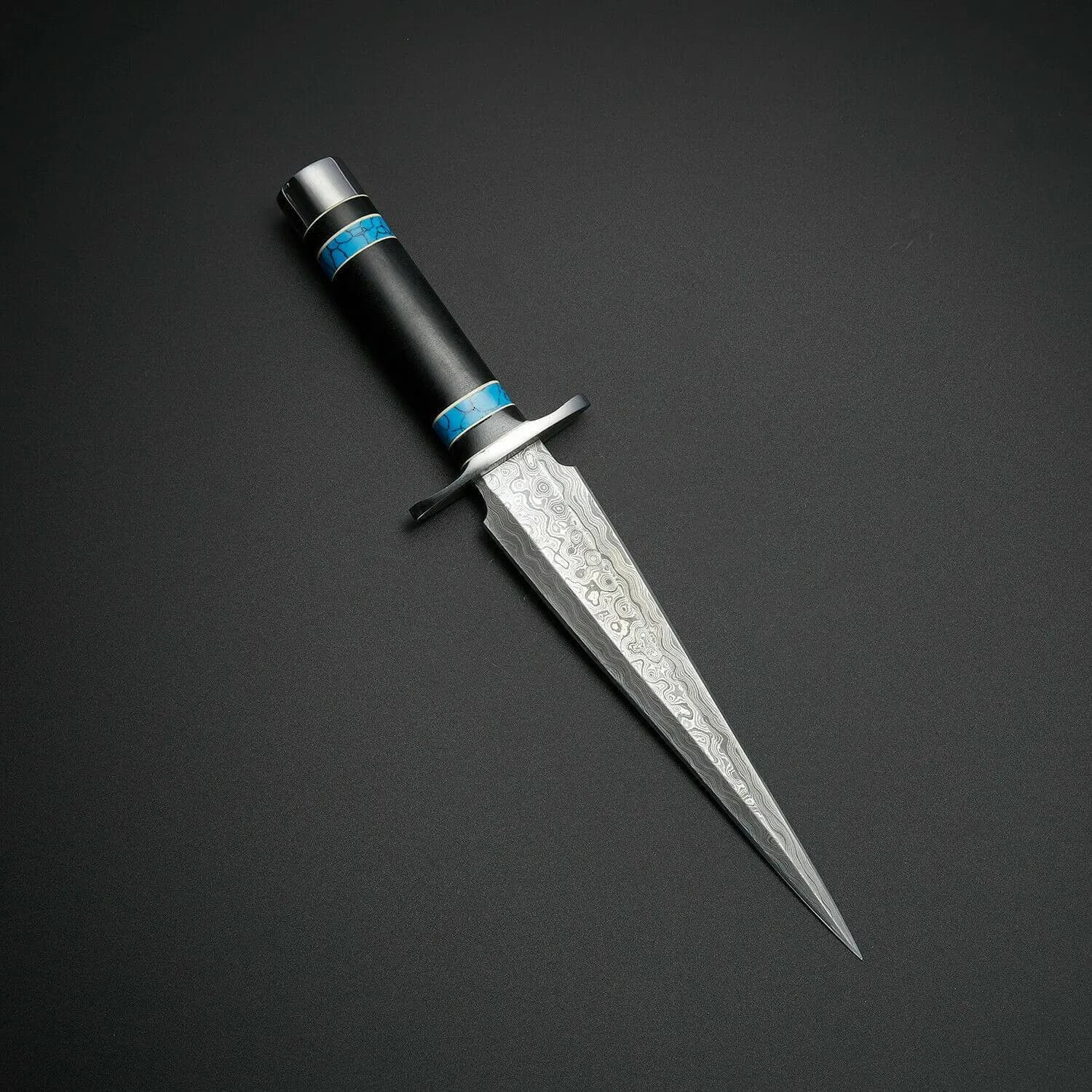Handmade Damascus Steel Knife | 12" Arkansas Toothpick Dagger, Custom Collectible Art Blade with Leather Sheath, Unique Gift for Him & Dad - image 3