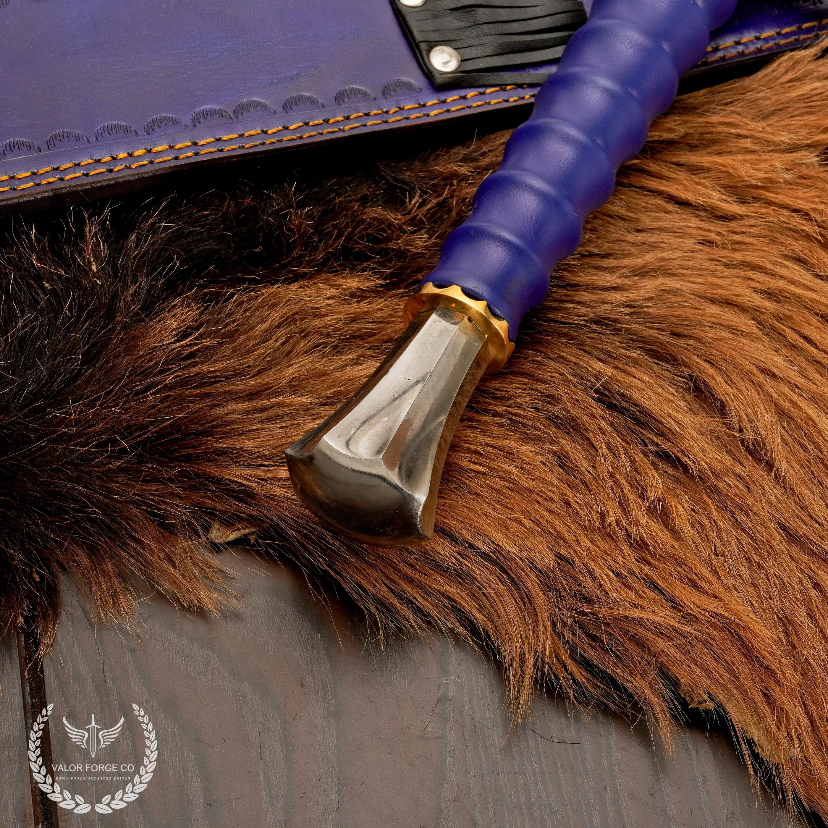 Handmade Damascus Sword, Blue Leather Handle, Cosplay Decor, Gift For Him - image 5