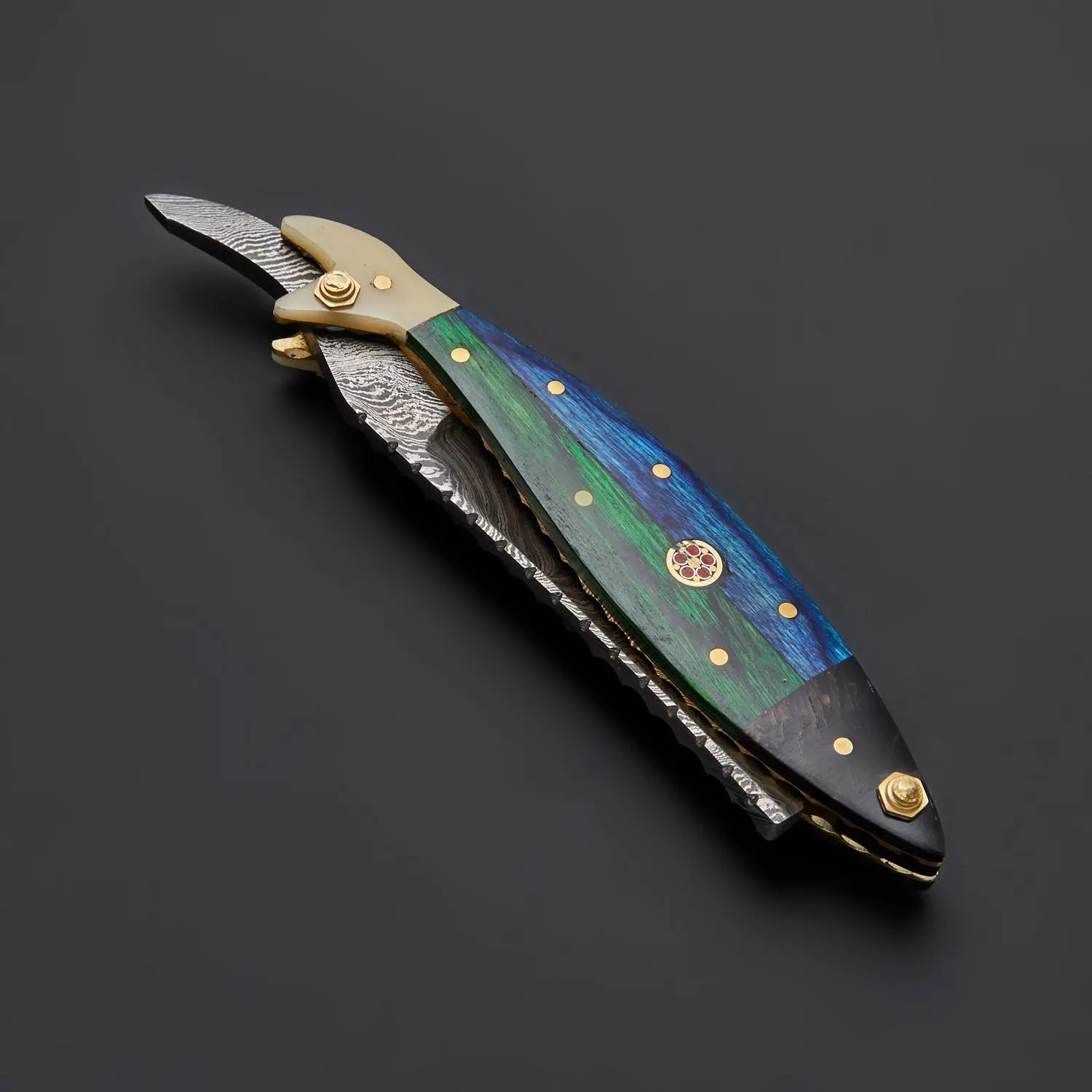 Damascus Steel Straight Razor, Multicolor Wood Handle Barber Razor with Leather Sheath, Traditional Wet Shaving Gift for Him - image 5