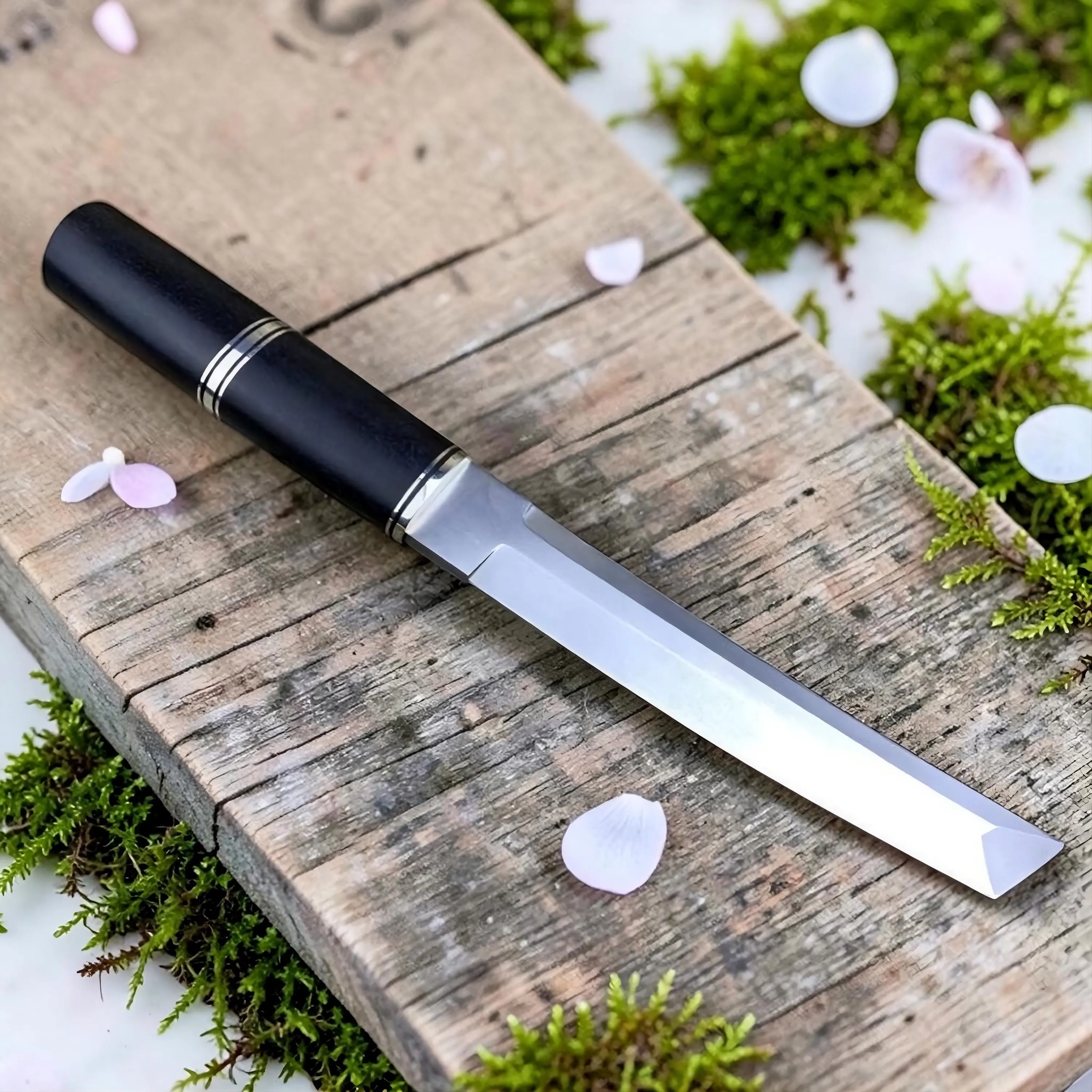 Handmade Japanese Tanto Knife, 12 Inch J2 Steel Blade with Wood Handle and Leather Sheath, Custom Collectible Knife - Gifts For Men