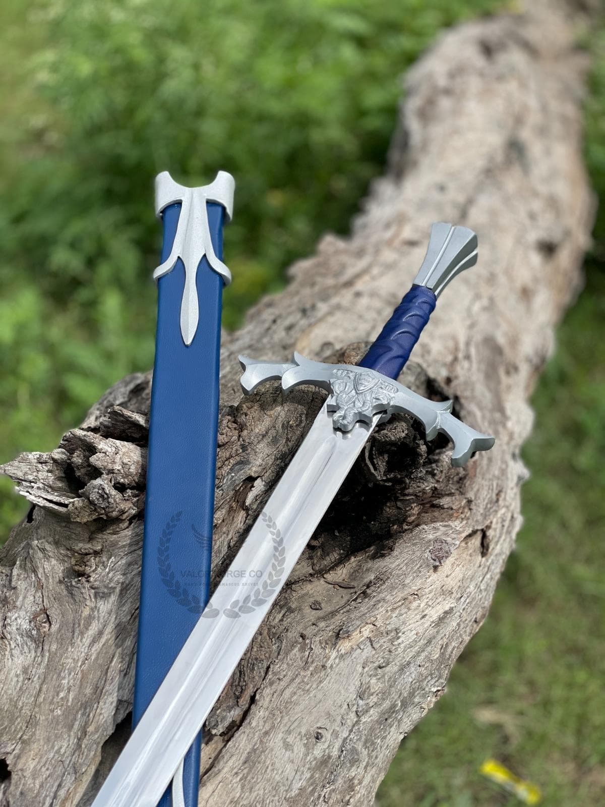 Handcrafted Knight Sword with Scabbard, Arthurian Medieval Sword, High Carbon Steel Blade, Blue Grip Collectible Display, Gift For Gamers