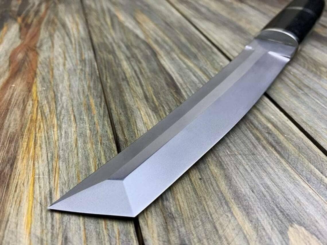 Handmade Japanese Tanto Knife, 12 Inch J2 Steel Blade with Wood Handle and Leather Sheath, Custom Collectible Knife - Gifts For Men - image 5