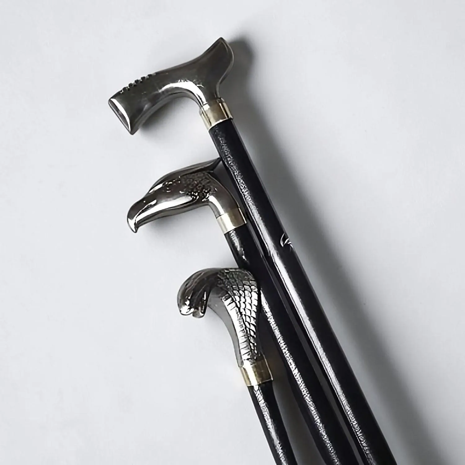 Handmade Gothic Fantasy Walking Stick – Metal Handle, Black Shaft (35" Height), Fantasy Walking Cane, Gifts For Men