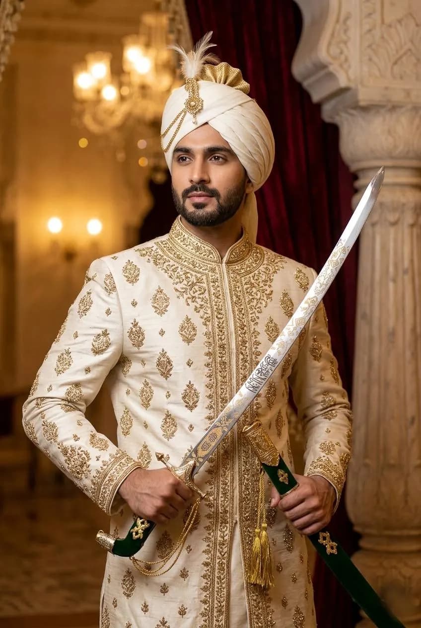 Green & Gold Wedding Ceremonial Sword – Arabian Curved Saber, Islamic Style, Custom Engraved Gift - Elegant Wedding and Home Decoration - image 2