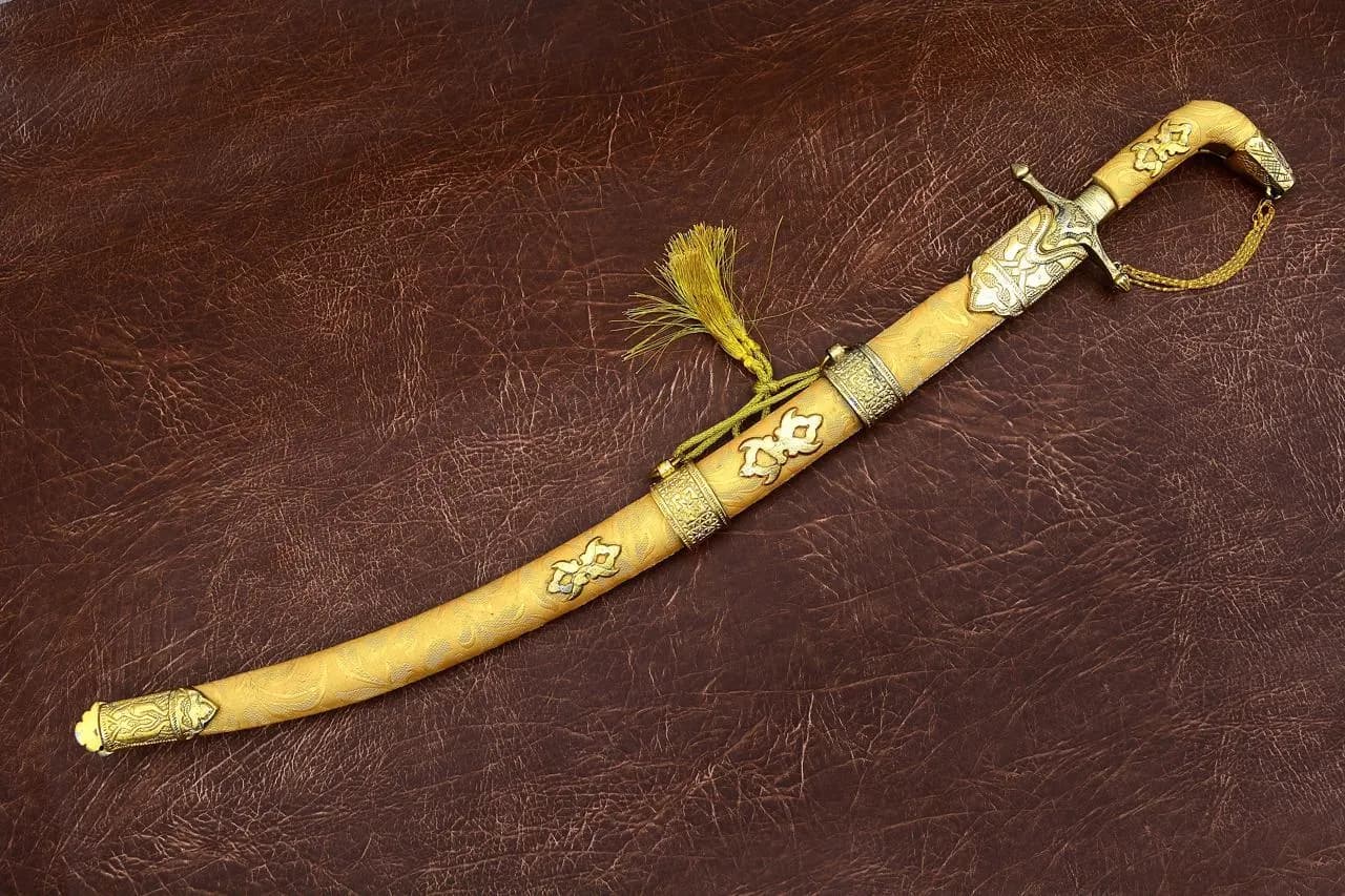 Personalized Brown & Gold Ceremonial Scimitar Sword | Groomsman Gift with Engraving | Handmade Wedding Keepsake Display - image 2
