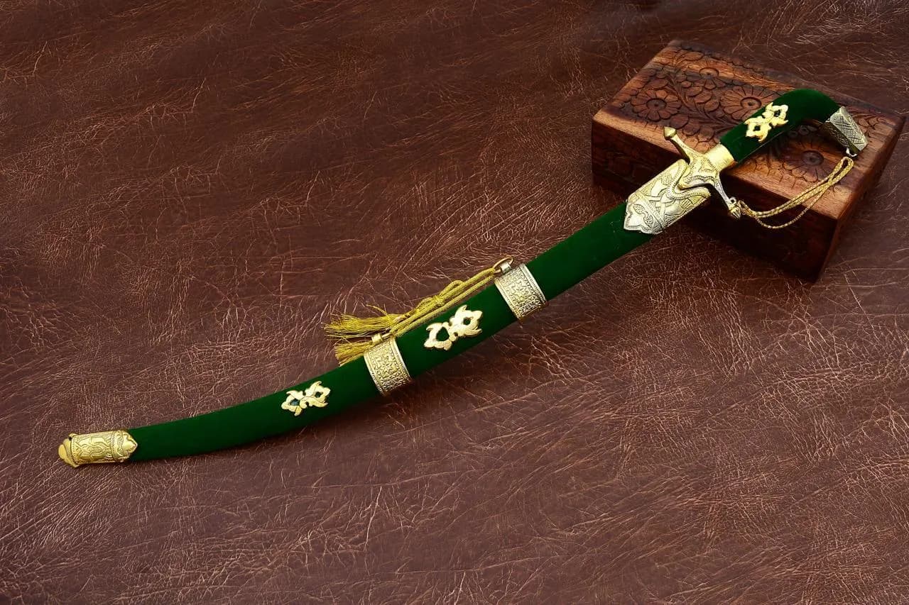 Green & Gold Wedding Ceremonial Sword – Arabian Curved Saber, Islamic Style, Custom Engraved Gift - Elegant Wedding and Home Decoration - image 3