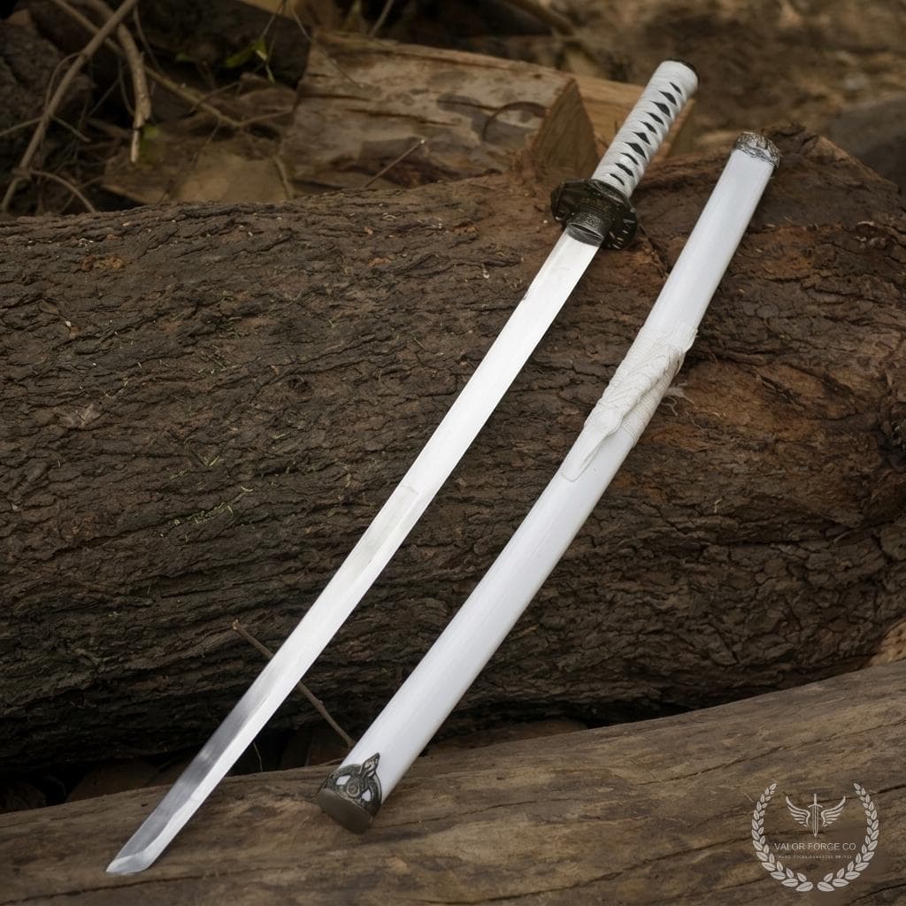 White Katana Replica – Stainless Steel Samurai Sword Display, Cosplay Prop