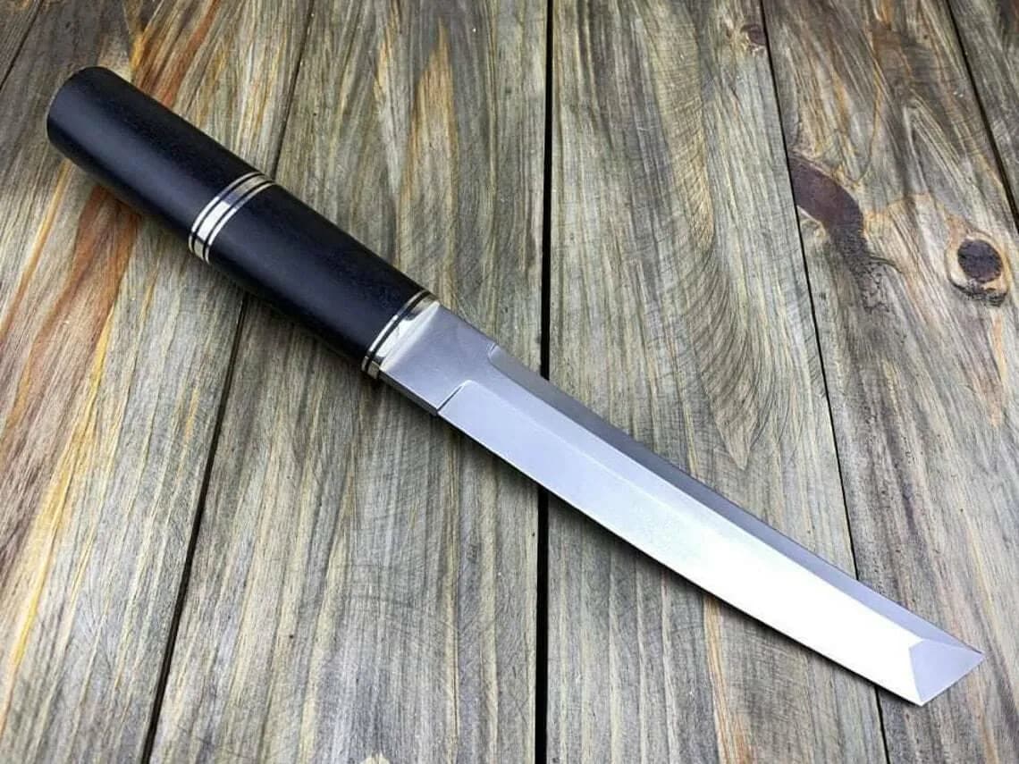 Handmade Japanese Tanto Knife, 12 Inch J2 Steel Blade with Wood Handle and Leather Sheath, Custom Collectible Knife - Gifts For Men - image 2