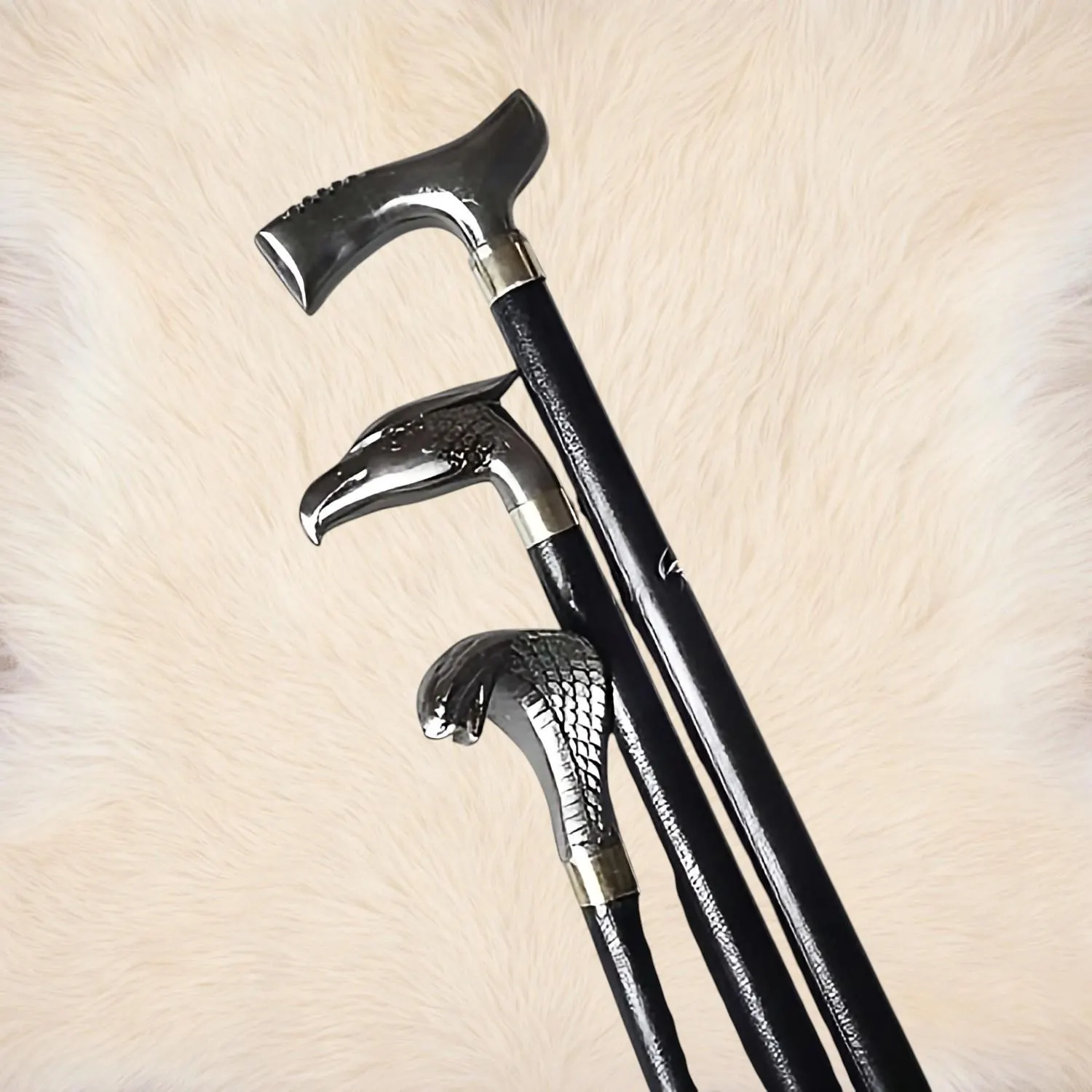 Handmade Gothic Fantasy Walking Stick – Metal Handle, Black Shaft (35" Height), Fantasy Walking Cane, Gifts For Men - image 2