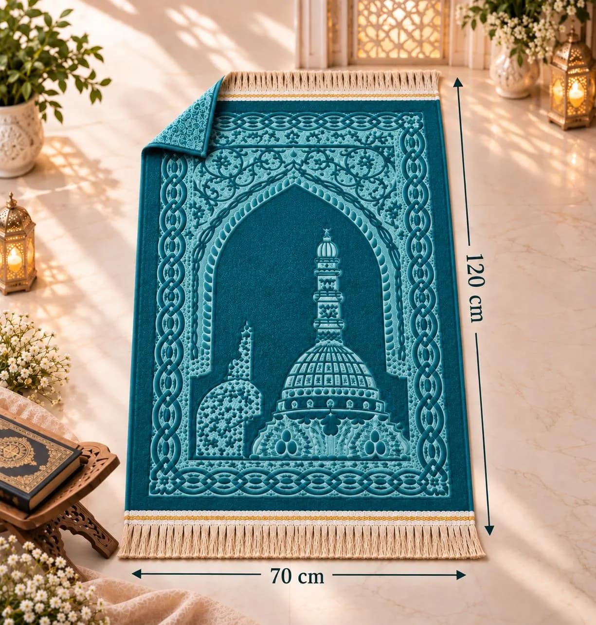 Ramadan Geschenkset | Gebetsteppich 120 × 70 cm + Tesbih 99 Perlen | Eid Mubarak Geschenk | Islamisches Geschenk - image 4