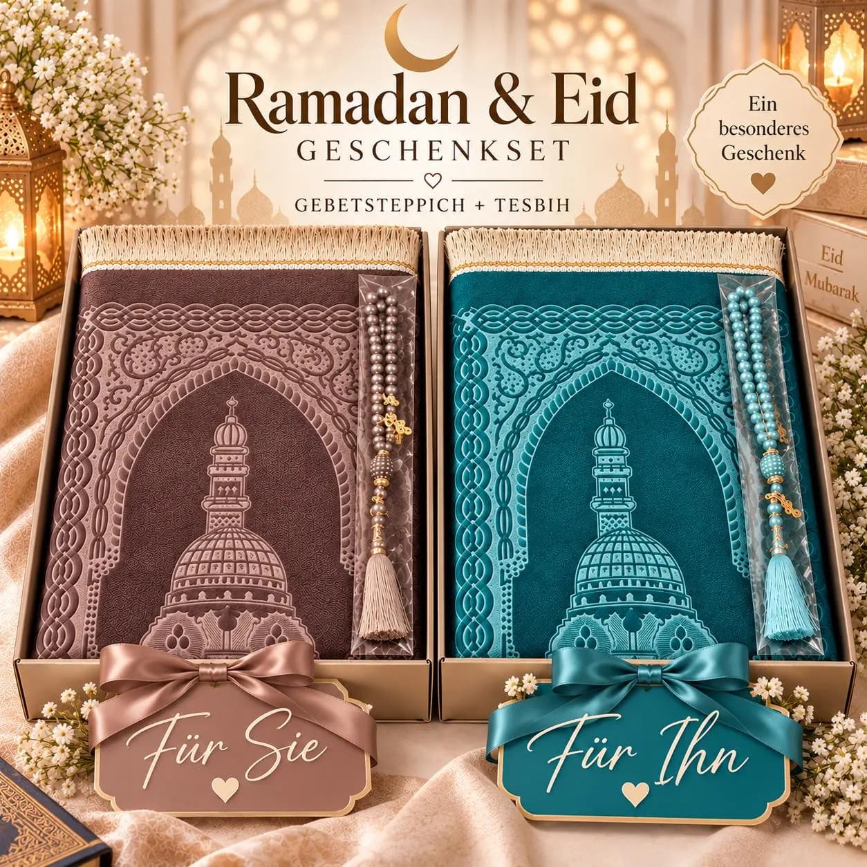 Ramadan Geschenkset | Gebetsteppich 120 × 70 cm + Tesbih 99 Perlen | Eid Mubarak Geschenk | Islamisches Geschenk - image 2