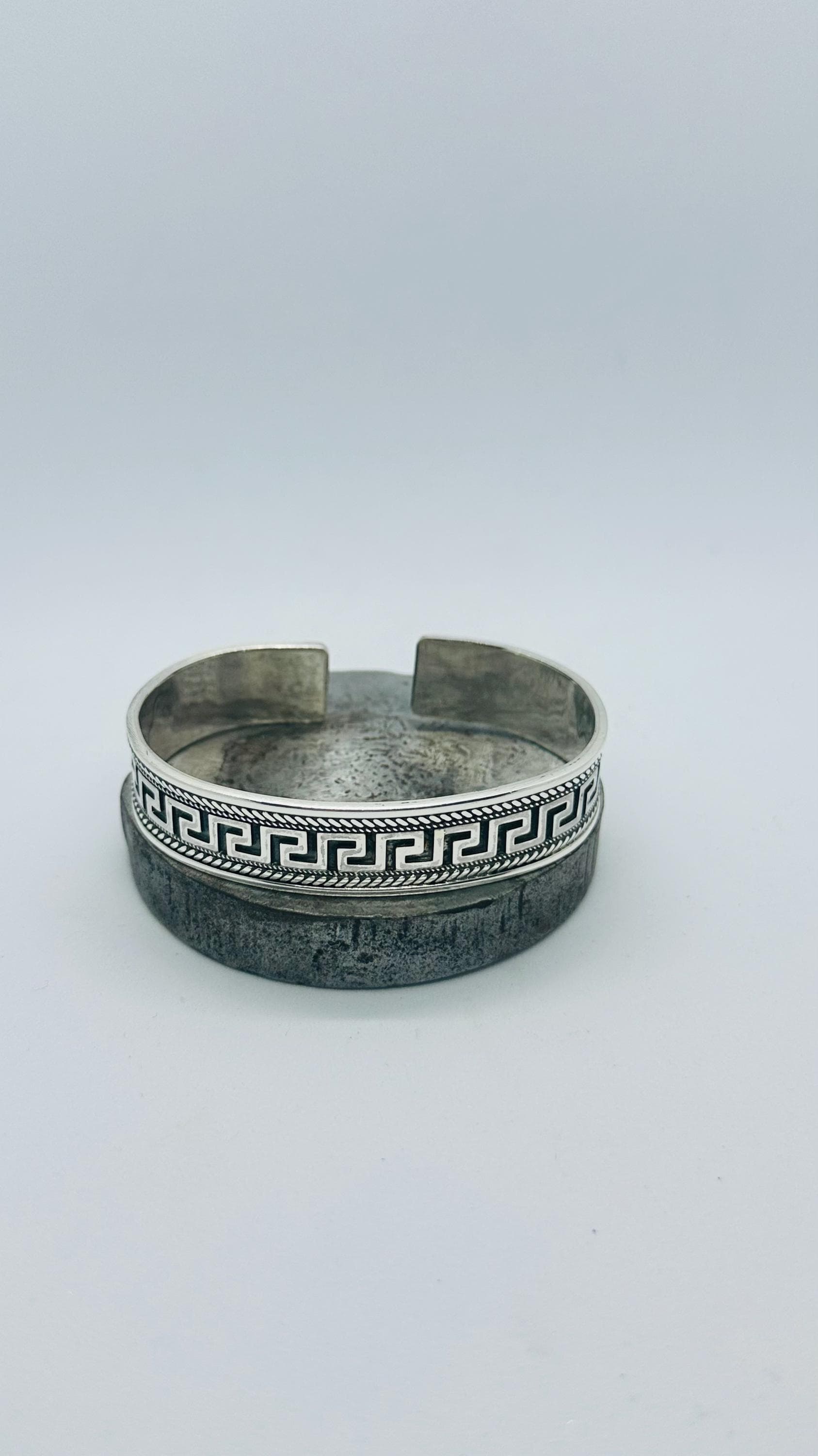 Greek Key Silver Bracelet, Mens Cuff Bracelet,Fathers Day Gift - image 5
