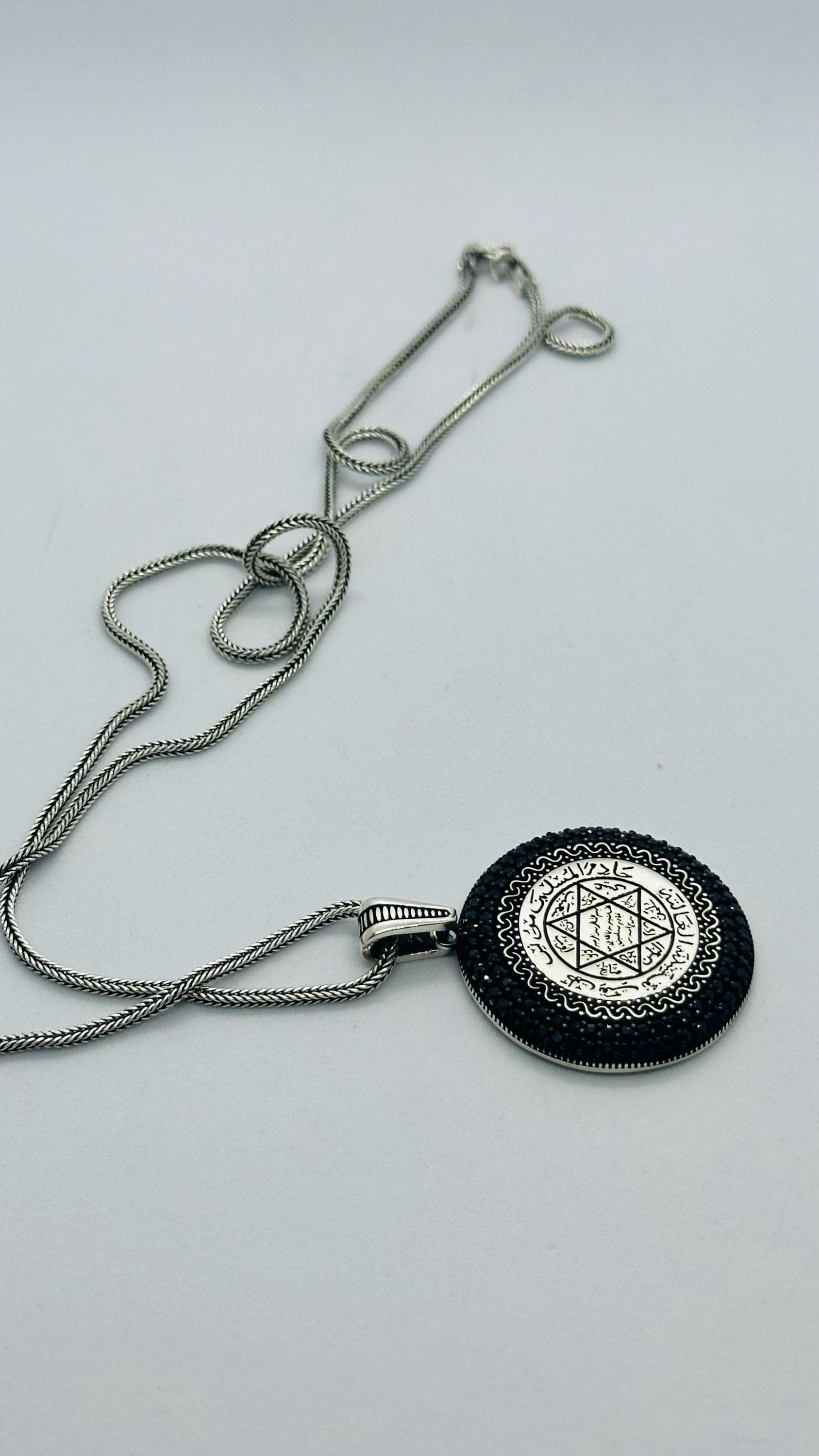 Fathers Day Silver Amulet Necklace, Black Mystic Pendant Gift - image 2