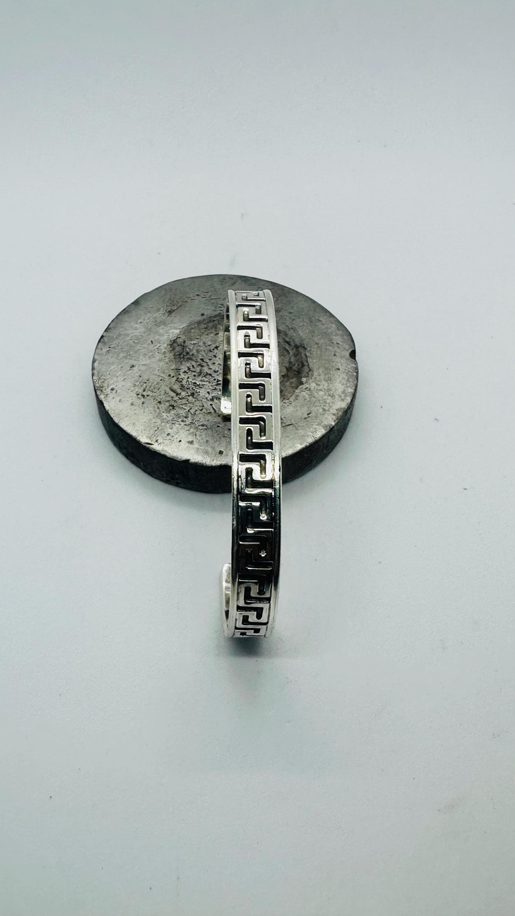 925 Sterling Silver Greek Key Cuff Bracelet, Fathers Day Gift - image 5
