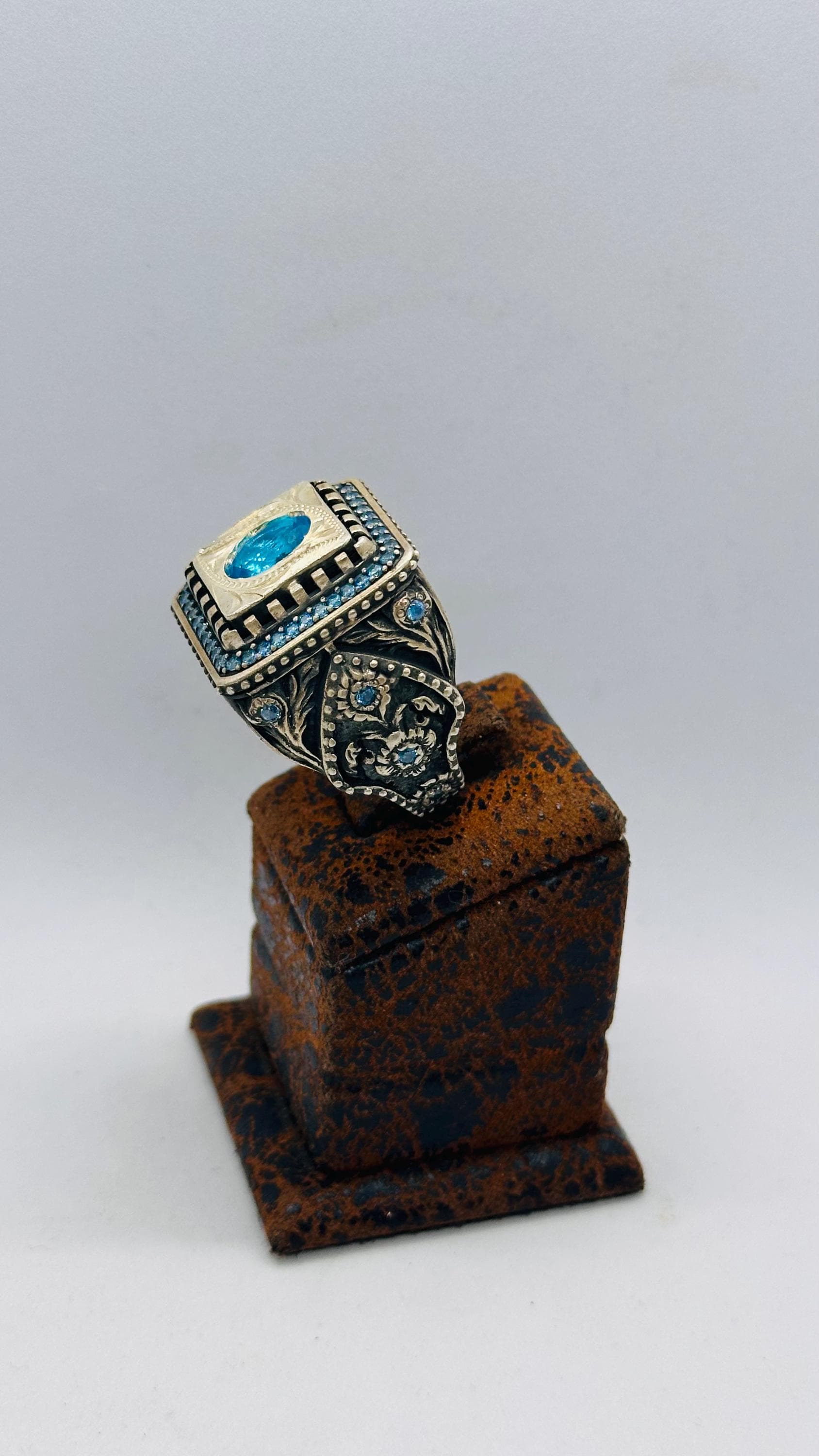 Father’s Day Gift Ring for Dad, Blue Stone Ottoman Silver Ring, Handmade Men’s Statement Ring, Vintage Turkish Jewelry, Gift for Him - image 3