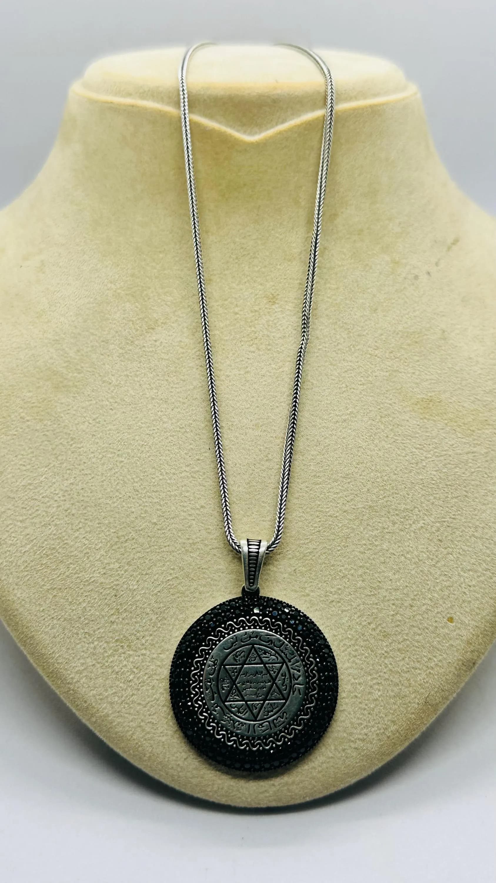 Fathers Day Silver Amulet Necklace, Black Mystic Pendant Gift - image 5