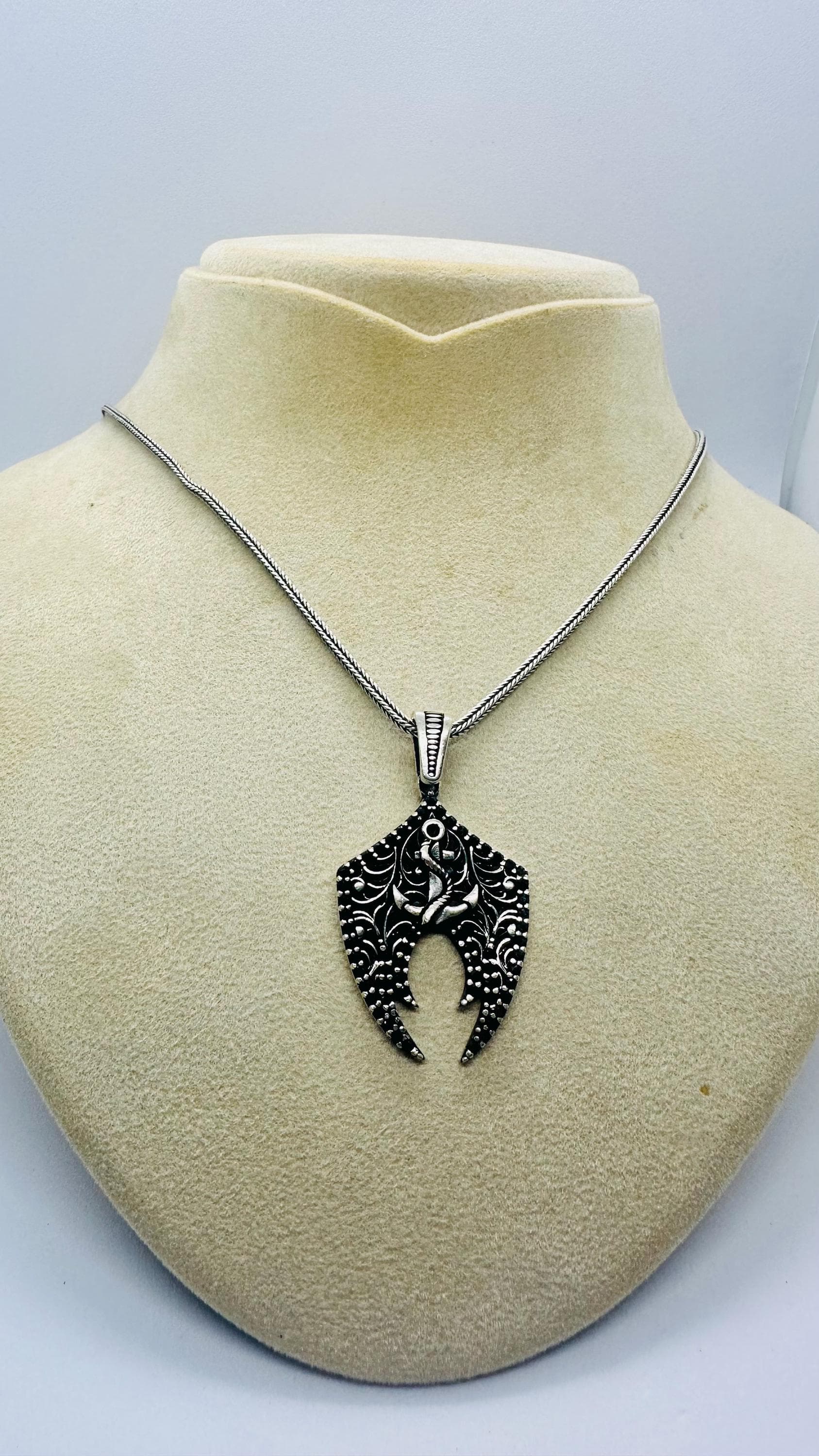 Sterling Silver Anchor Pendant Necklace, Viking Style Fathers Day Gift