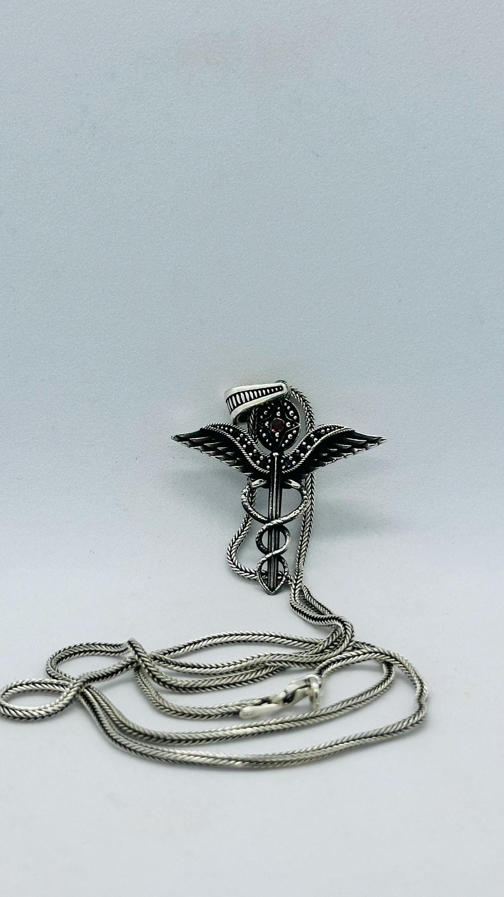 925 Sterling Silver Caduceus Necklace, Fathers Day Gift - image 5