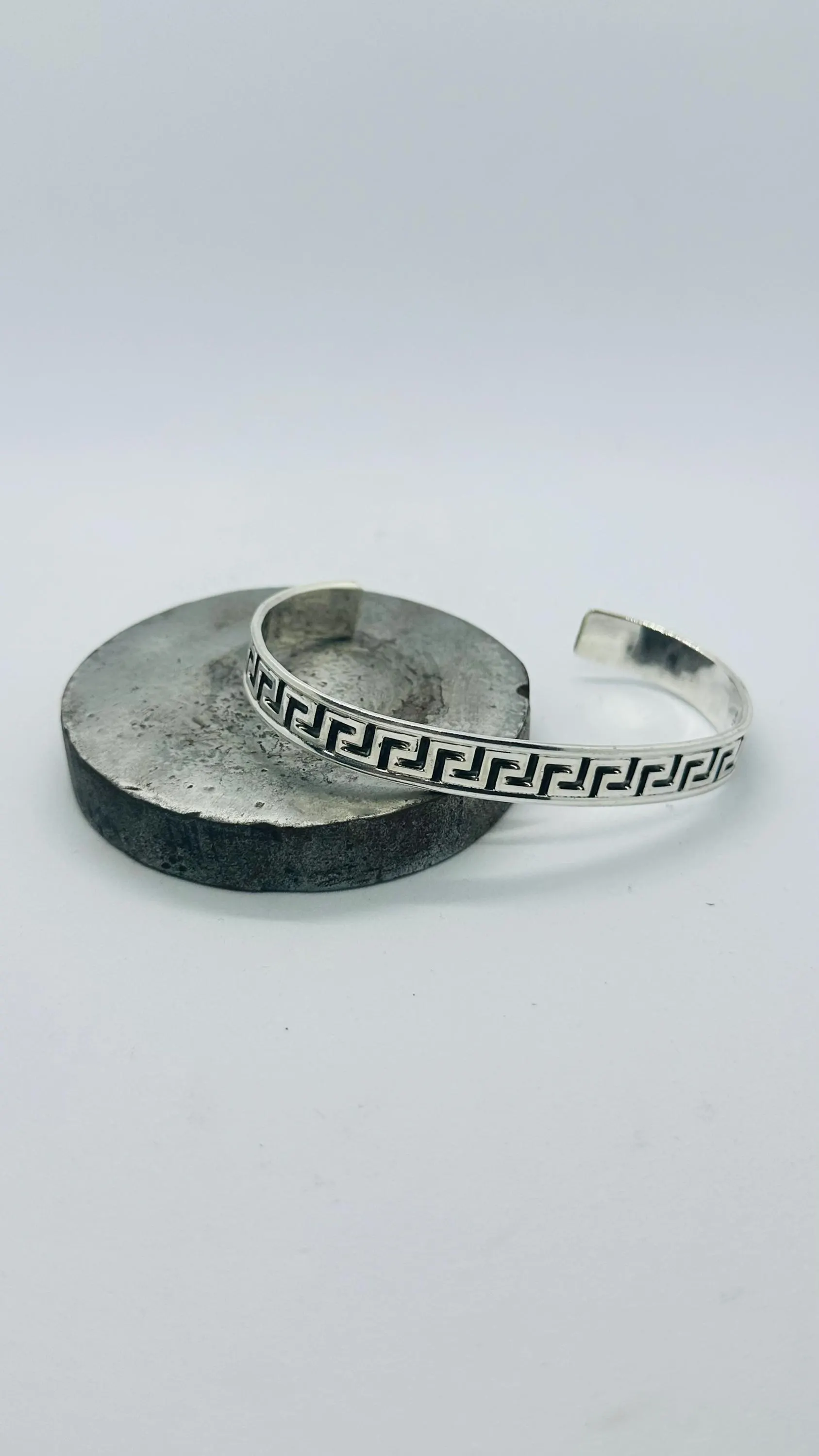 925 Sterling Silver Greek Key Cuff Bracelet, Fathers Day Gift