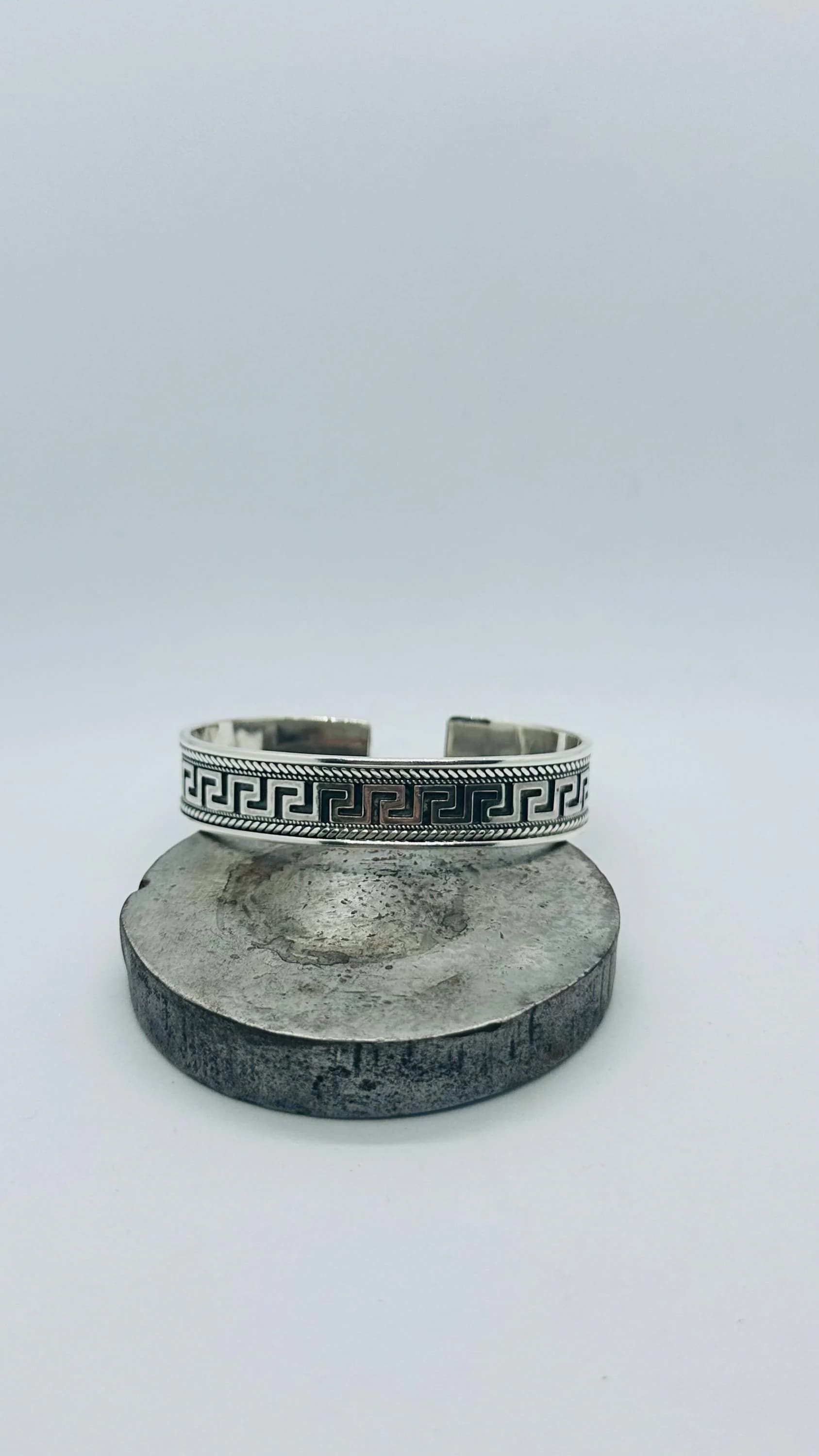 Greek Key Silver Bracelet, Mens Cuff Bracelet,Fathers Day Gift
