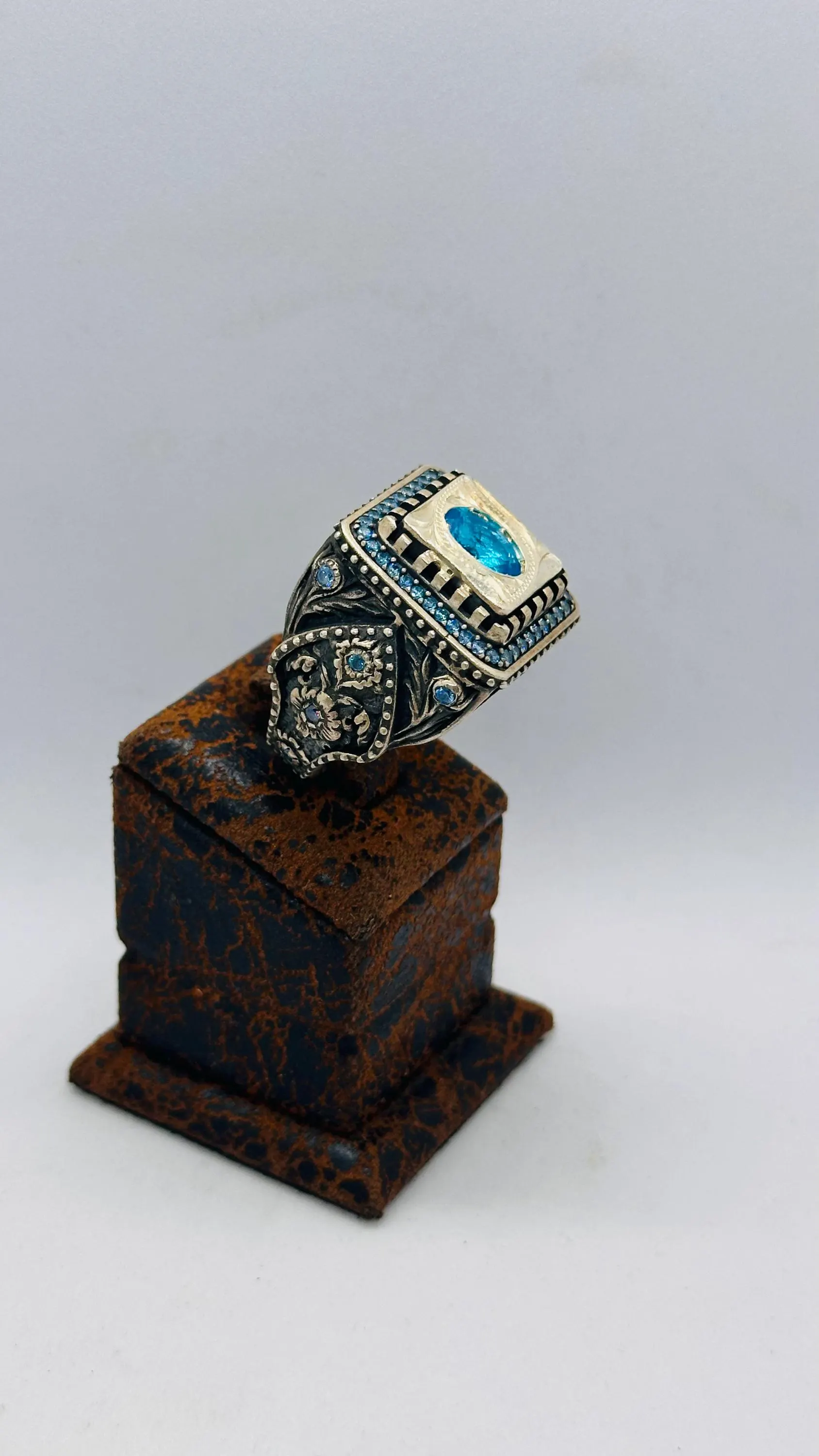 Father’s Day Gift Ring for Dad, Blue Stone Ottoman Silver Ring, Handmade Men’s Statement Ring, Vintage Turkish Jewelry, Gift for Him - image 4