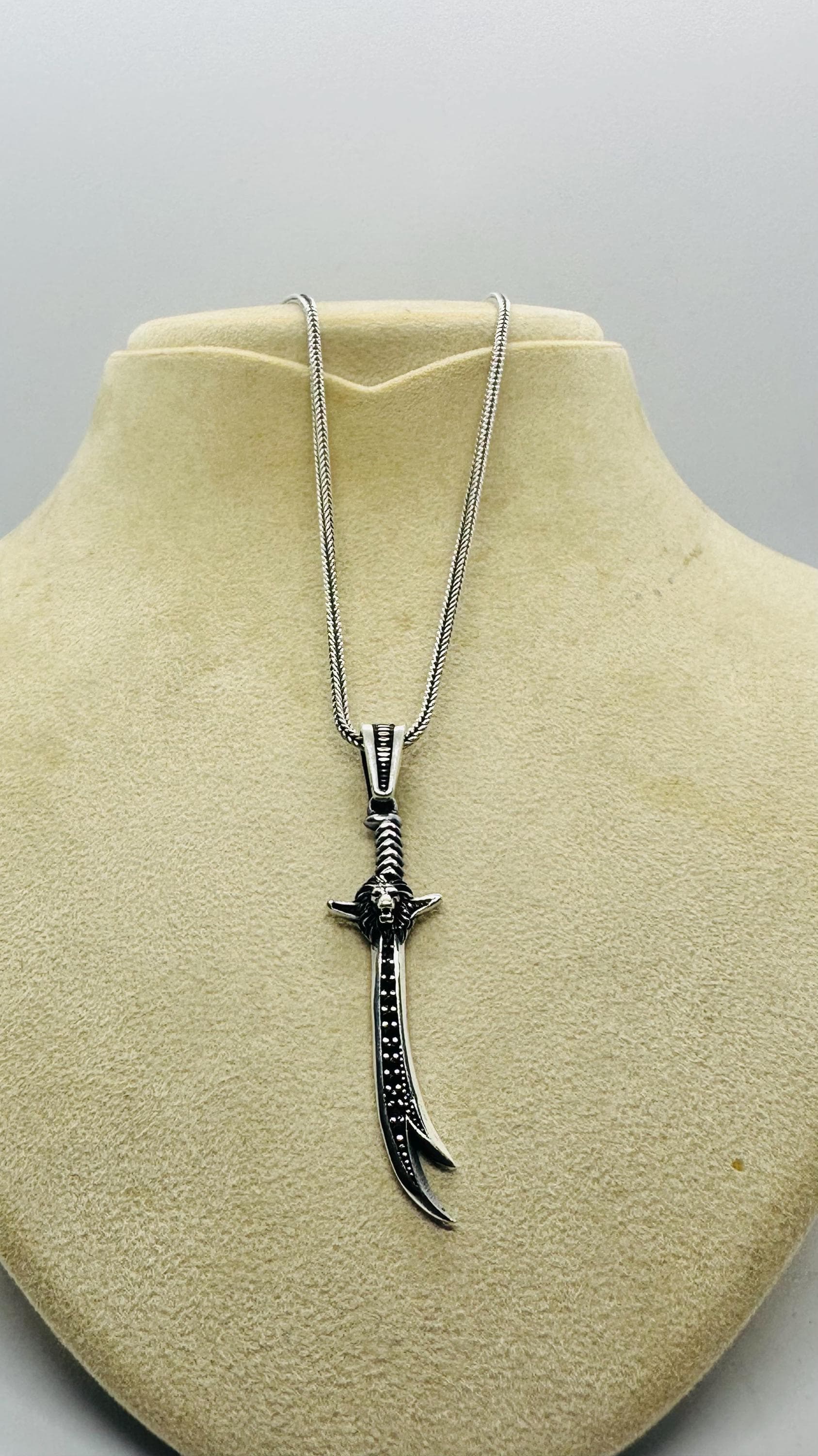 Fathers Day Silver Dagger Necklace, Gothic Men Sword Pendant