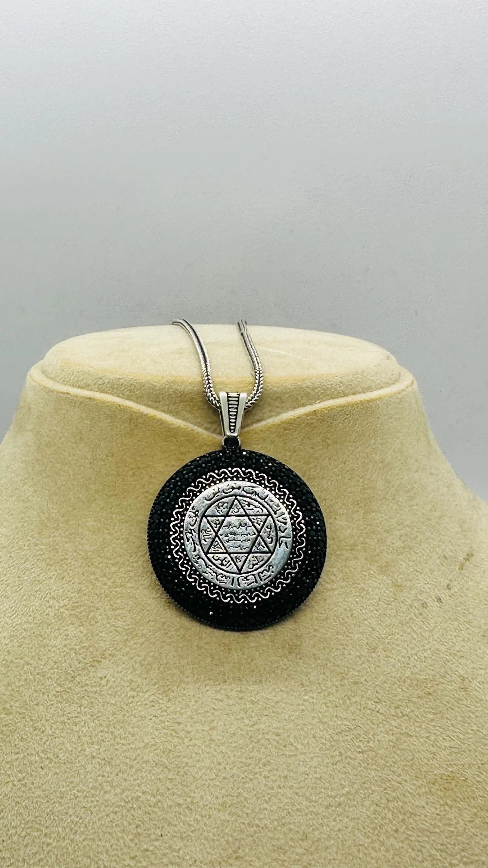 Fathers Day Silver Amulet Necklace, Black Mystic Pendant Gift