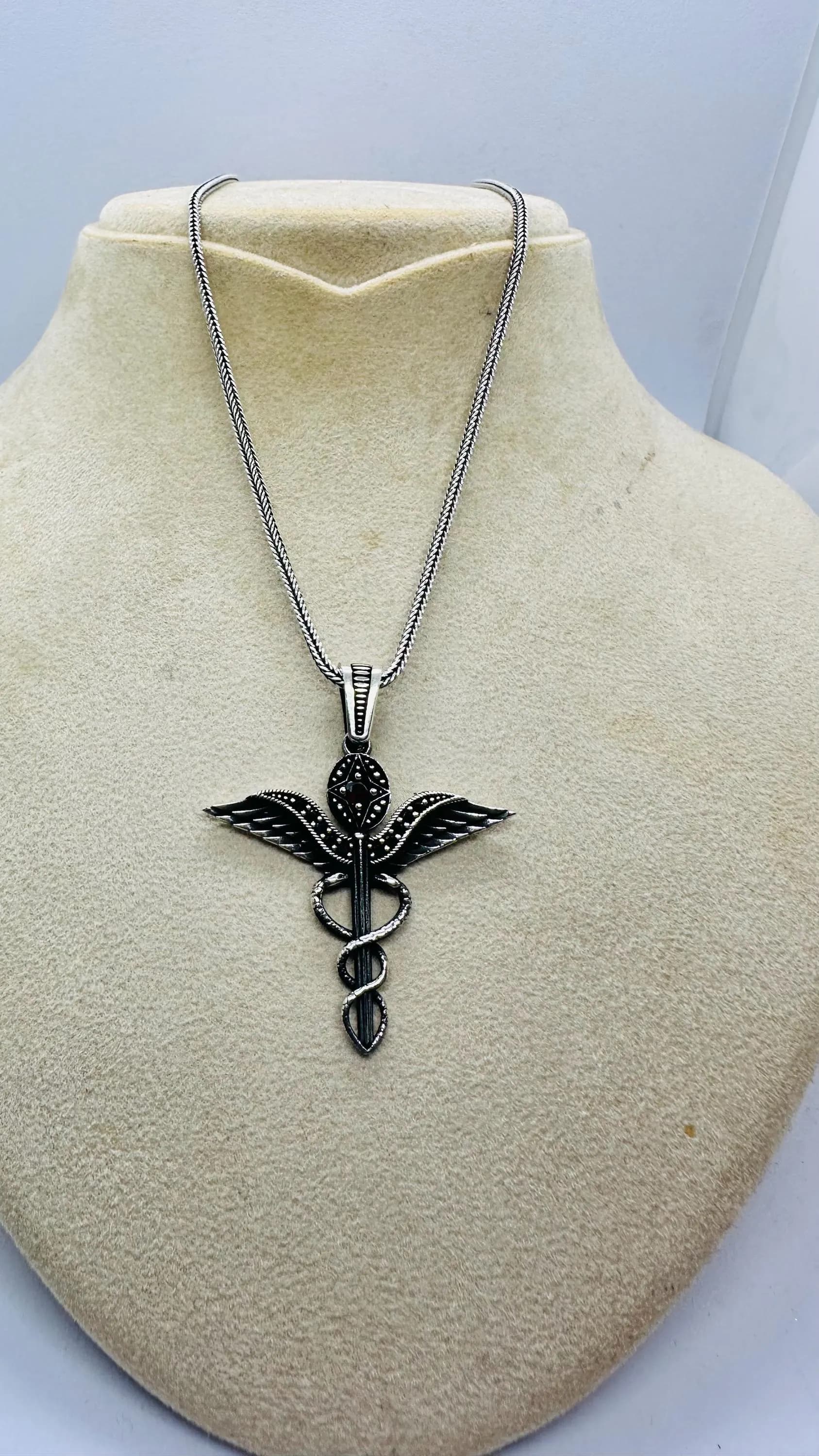 925 Sterling Silver Caduceus Necklace, Fathers Day Gift - image 4