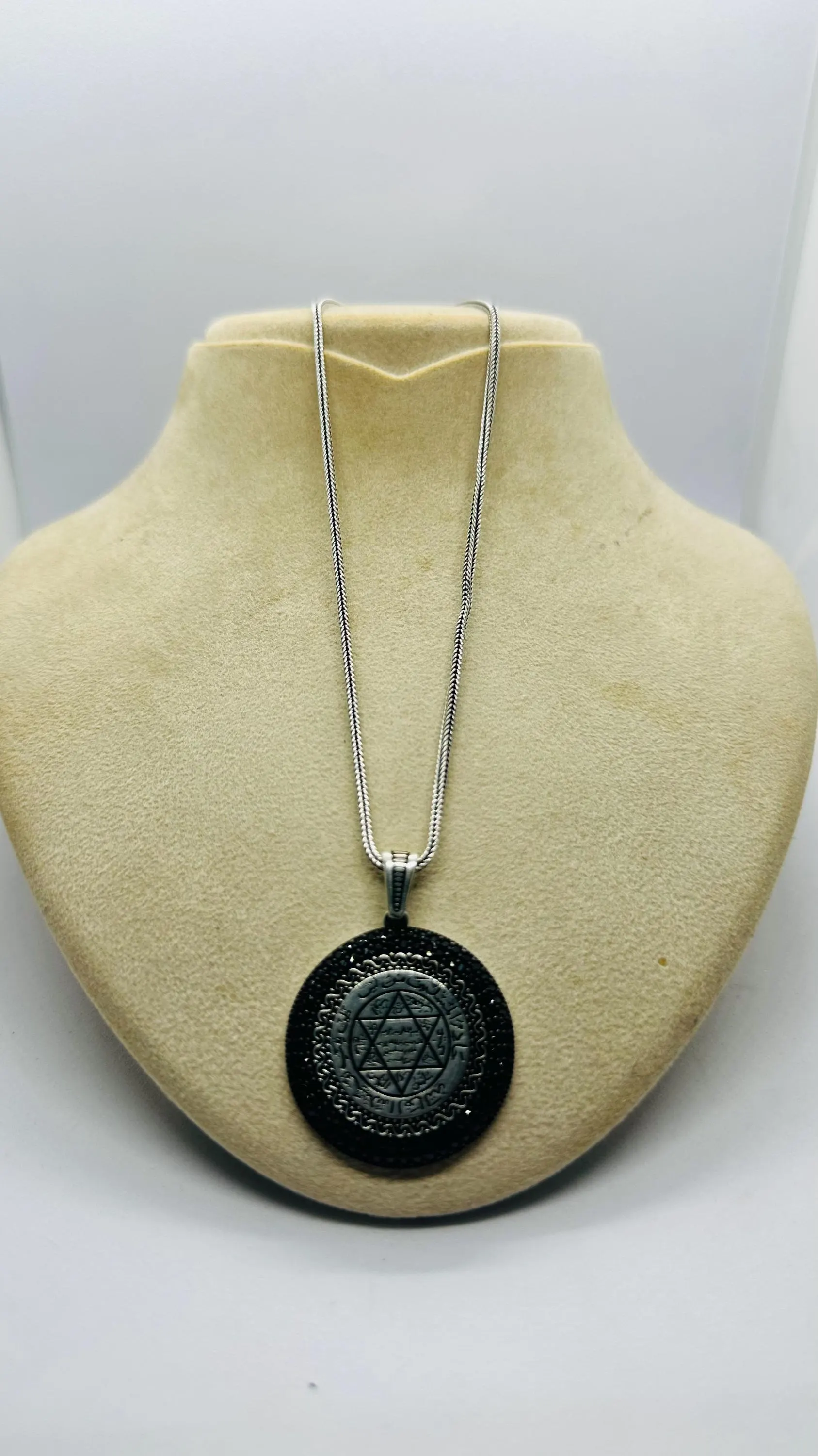 Fathers Day Silver Amulet Necklace, Black Mystic Pendant Gift - image 4